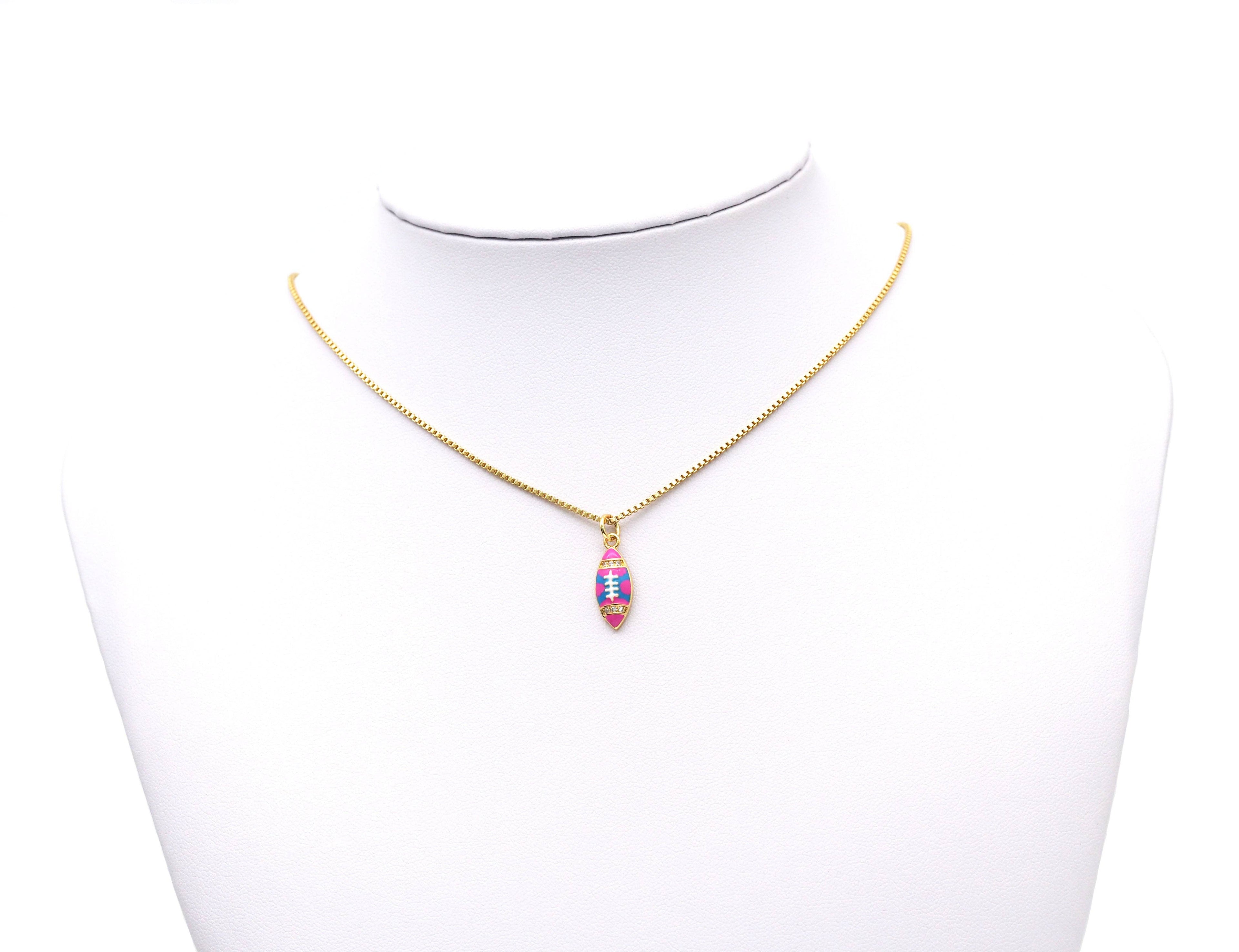 CZ Micro Pave Colorful Enamel Football Shape Pendant,18K Gold Filled Football Charm, Necklace Bracelet Charm Pendant, Sku#Y599