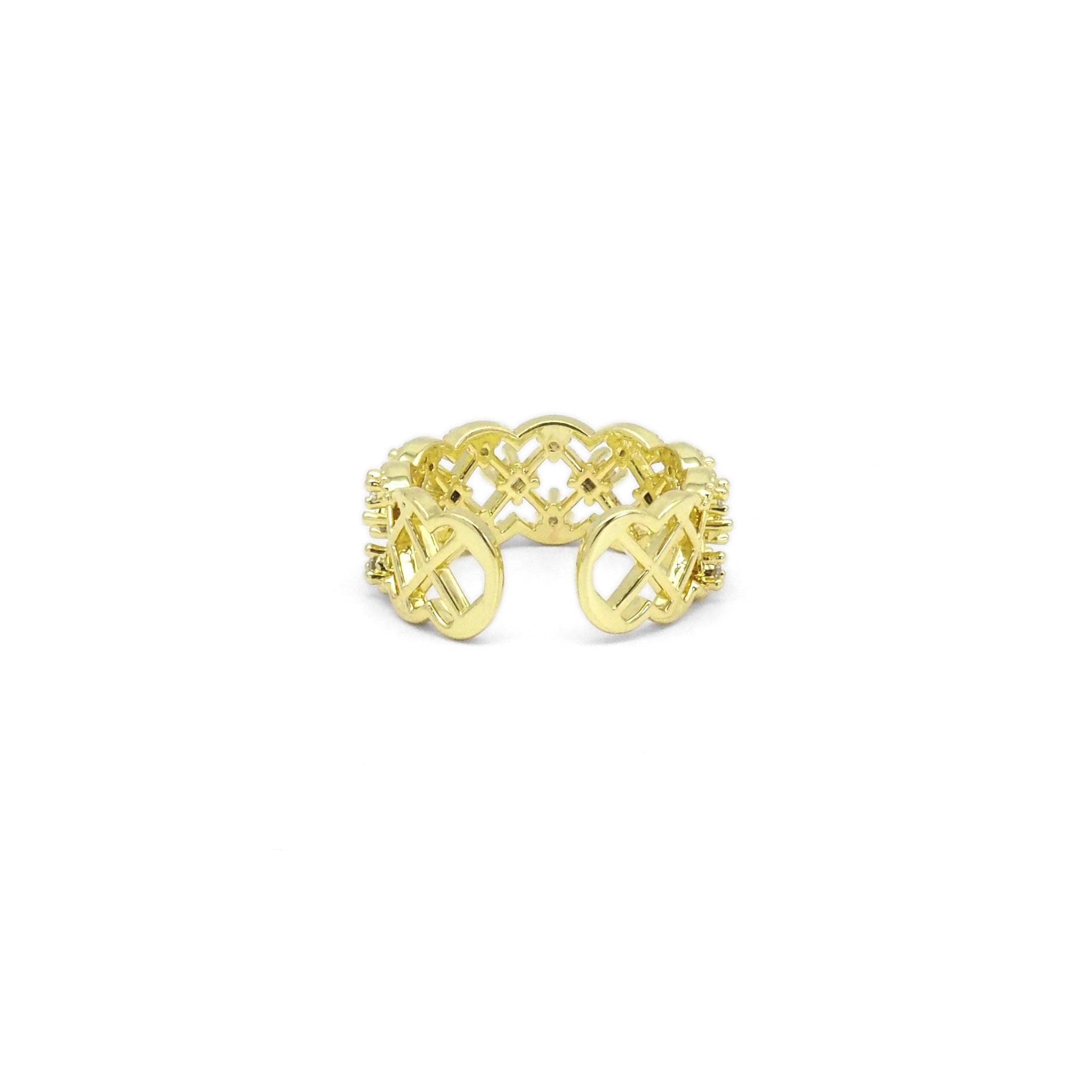 Gold CLear CZ Filligree Adjustable Ring, Sku#LD444