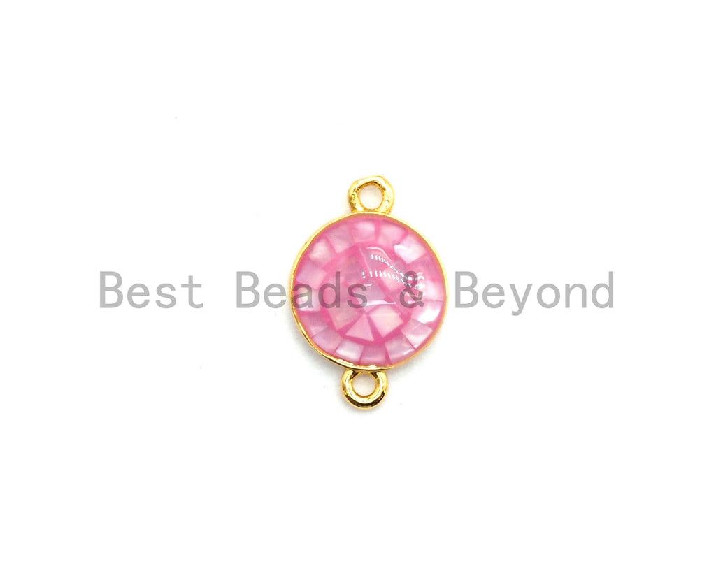 100% Natural Pink Shell Round Connector with Gold/Silver Plated edging, Pink Shell Connector, Sea Shell Jewelry, 10x15mm,SKU#Z281