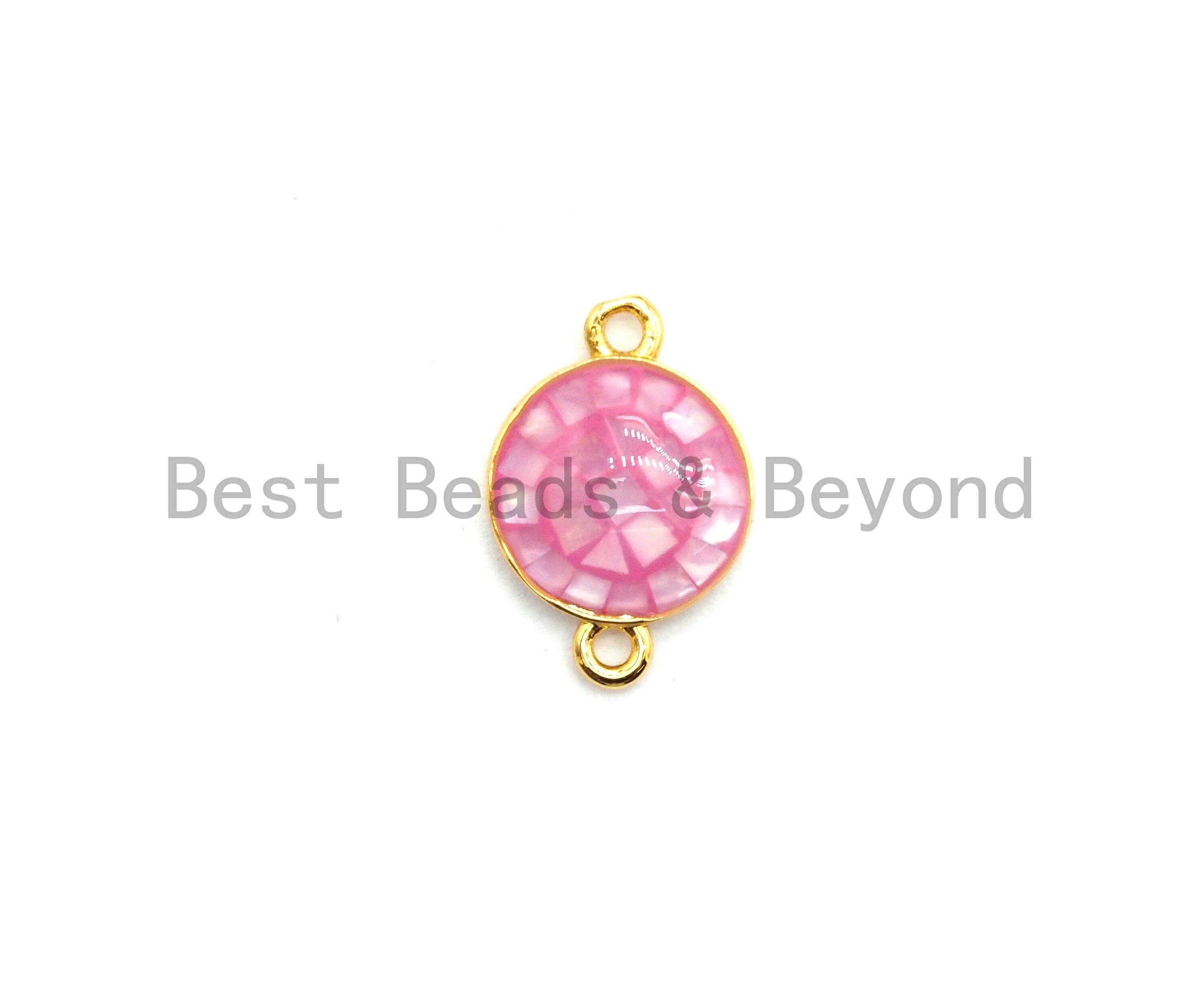 100% Natural Pink Shell Round Connector with Gold/Silver Plated edging, Pink Shell Connector, Sea Shell Jewelry, 10x15mm,SKU#Z281