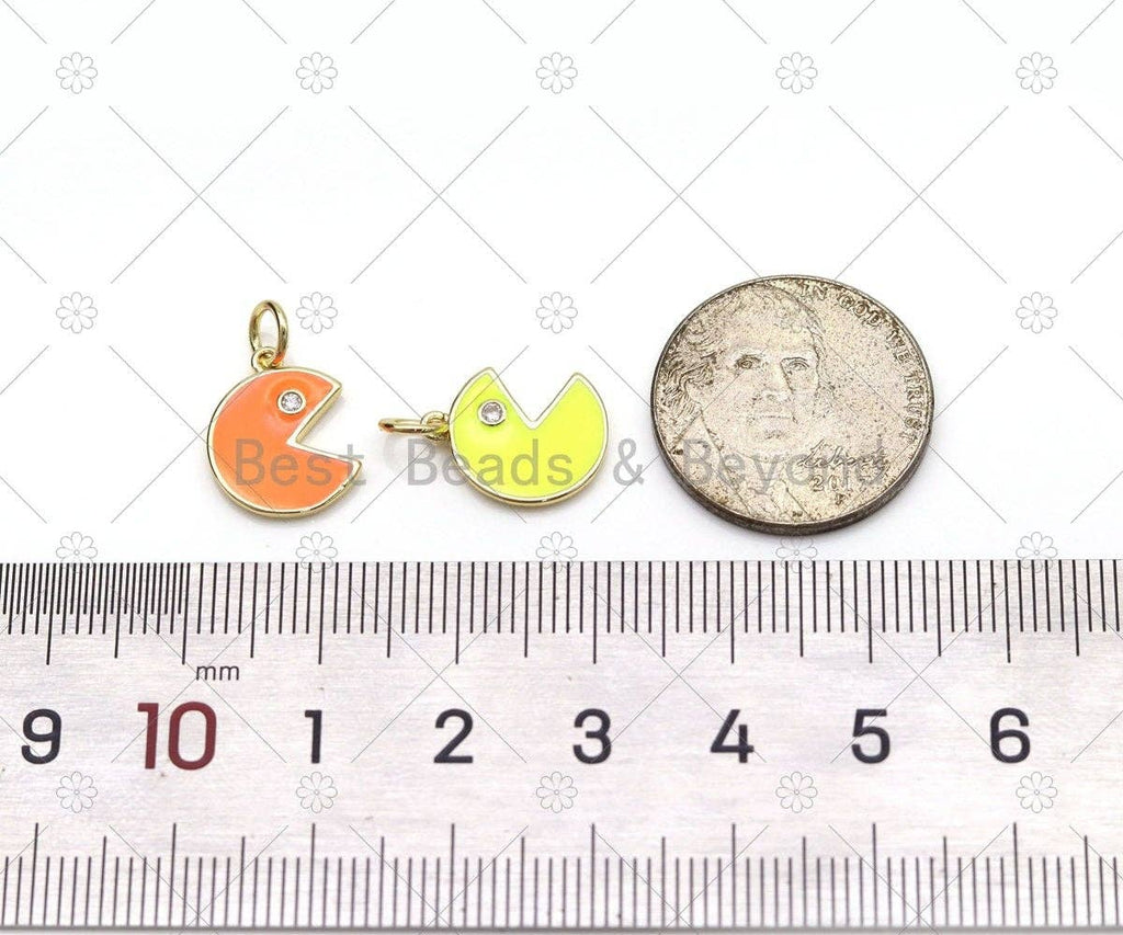 Enamel Colorful Cute Gluttonous Face with CZ Eye Shape Pendant, 18K Gold Filled Face Charm, Necklace Bracelet Charm Pendant, Sku#F1445C