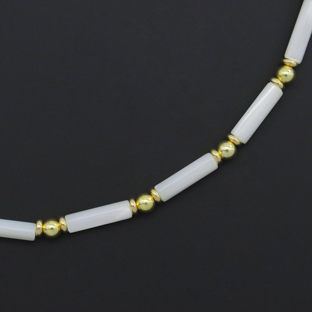 Mother of Pearl tube with gold spacer necklace, sku#EF545