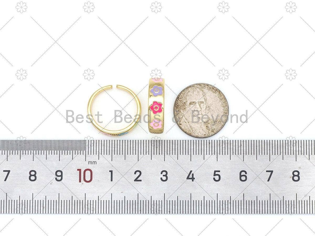 Colorful Enamel Flower On Round Adjustable Ring, Sku#LD160