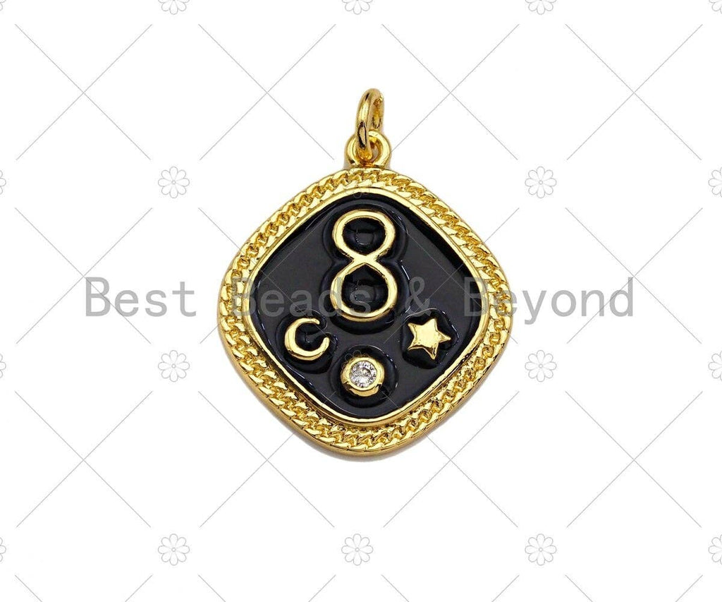 Colorful Enamel Pave Infinity Moon Star On Rhombus Pendant, Gold Enamel Rhombus Pendant, Pave Enamel Jewelry Findings,20x23mm,Sku#L437