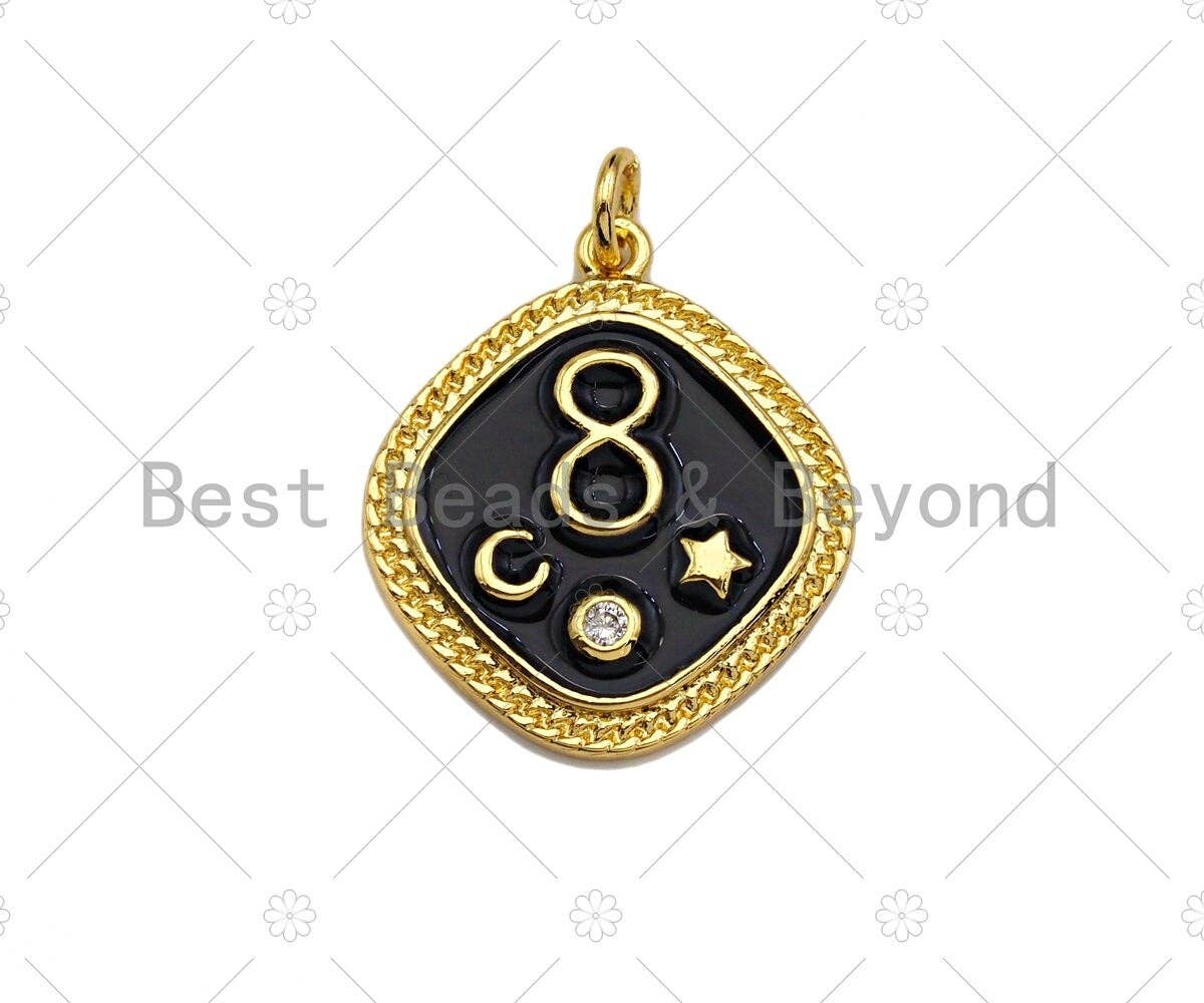 Colorful Enamel Pave Infinity Moon Star On Rhombus Pendant, Gold Enamel Rhombus Pendant, Pave Enamel Jewelry Findings,20x23mm,Sku#L437