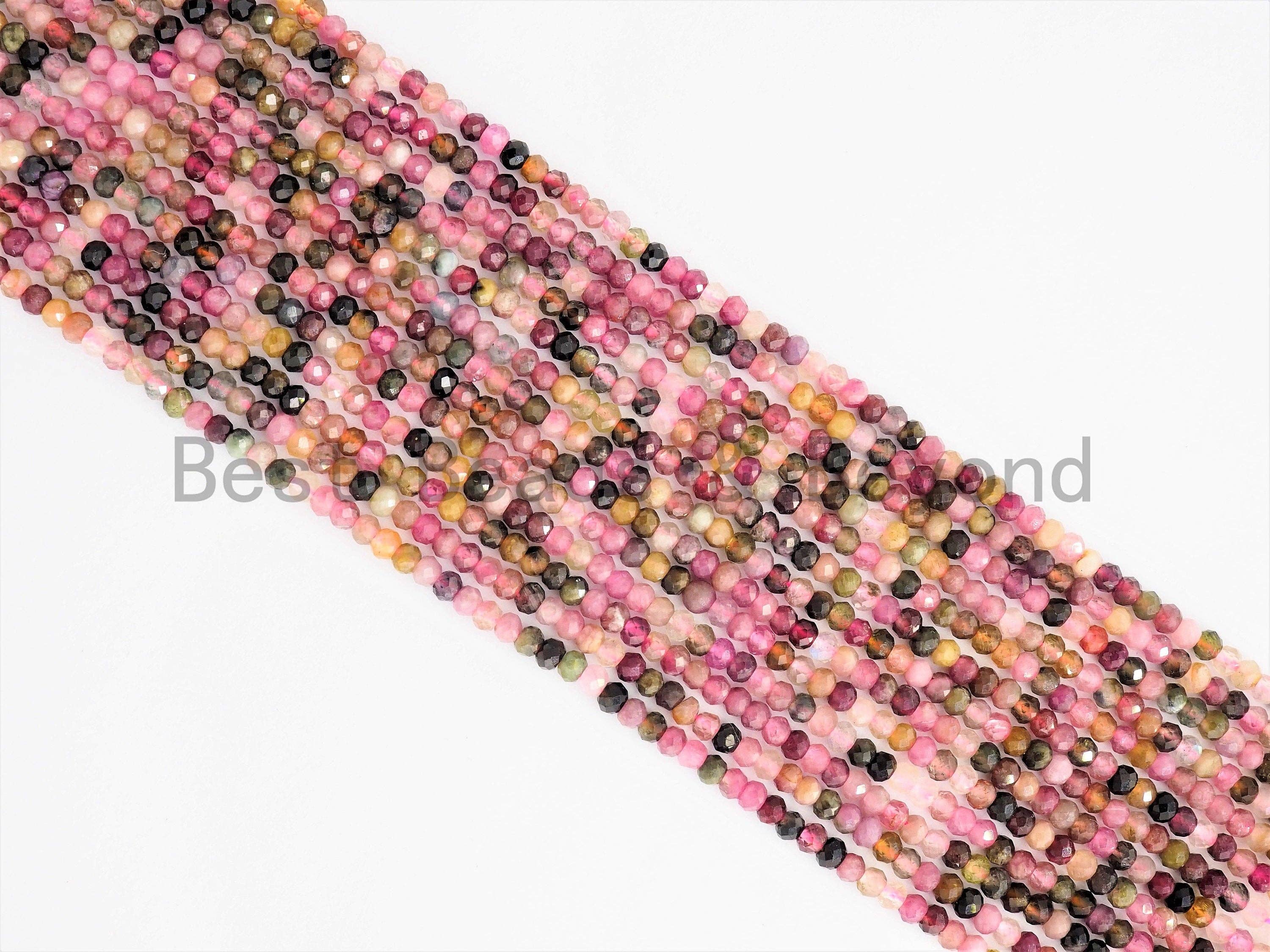 Quality Natural Tourmaline Rondelle/Round Faceted beads, 2x3mm/3mm Multi Colored Gemstone Beads,15.5inch strand, SKU#U374