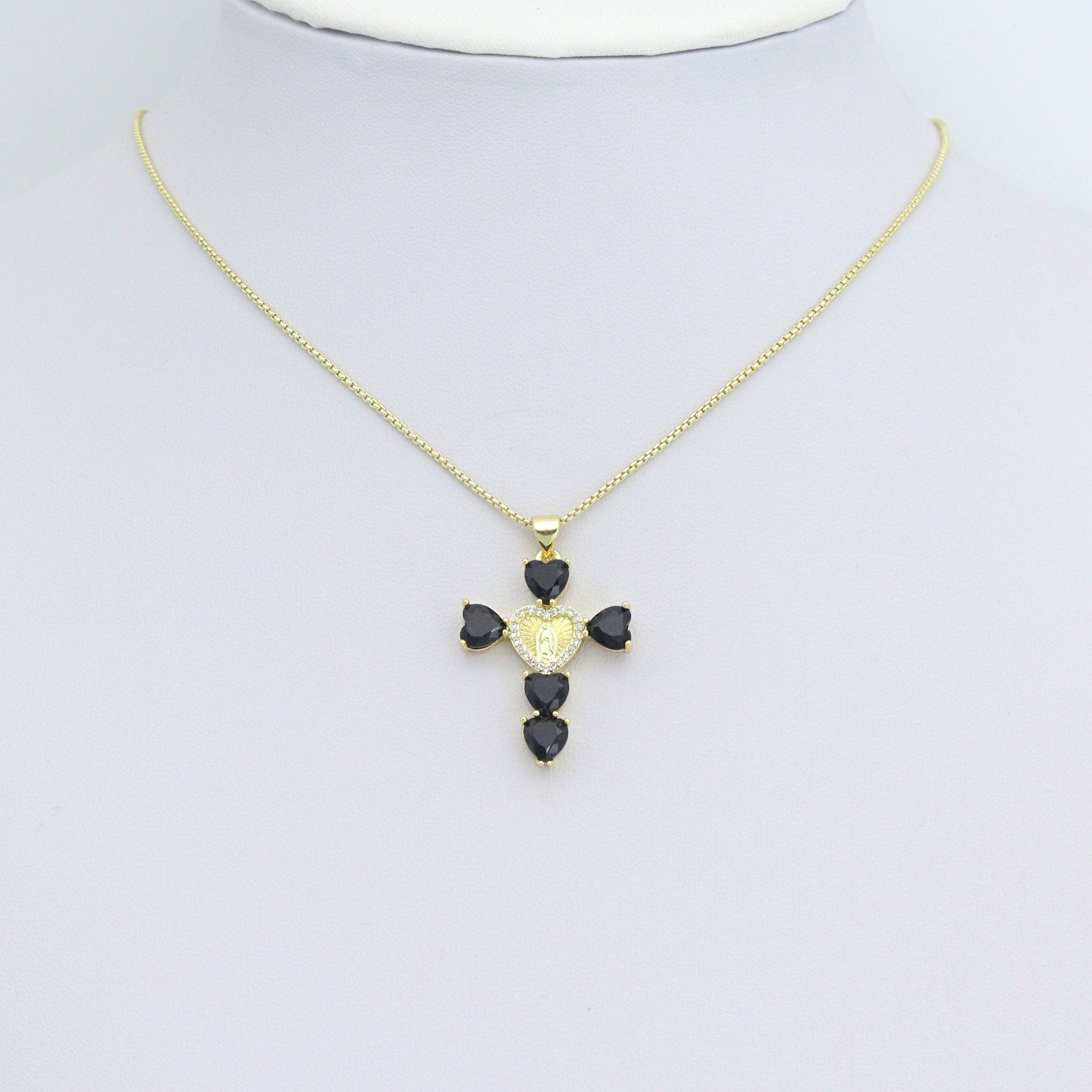 Black Clear Red Green Heart Cross Mary Charm Pendant,Sku#LK1219