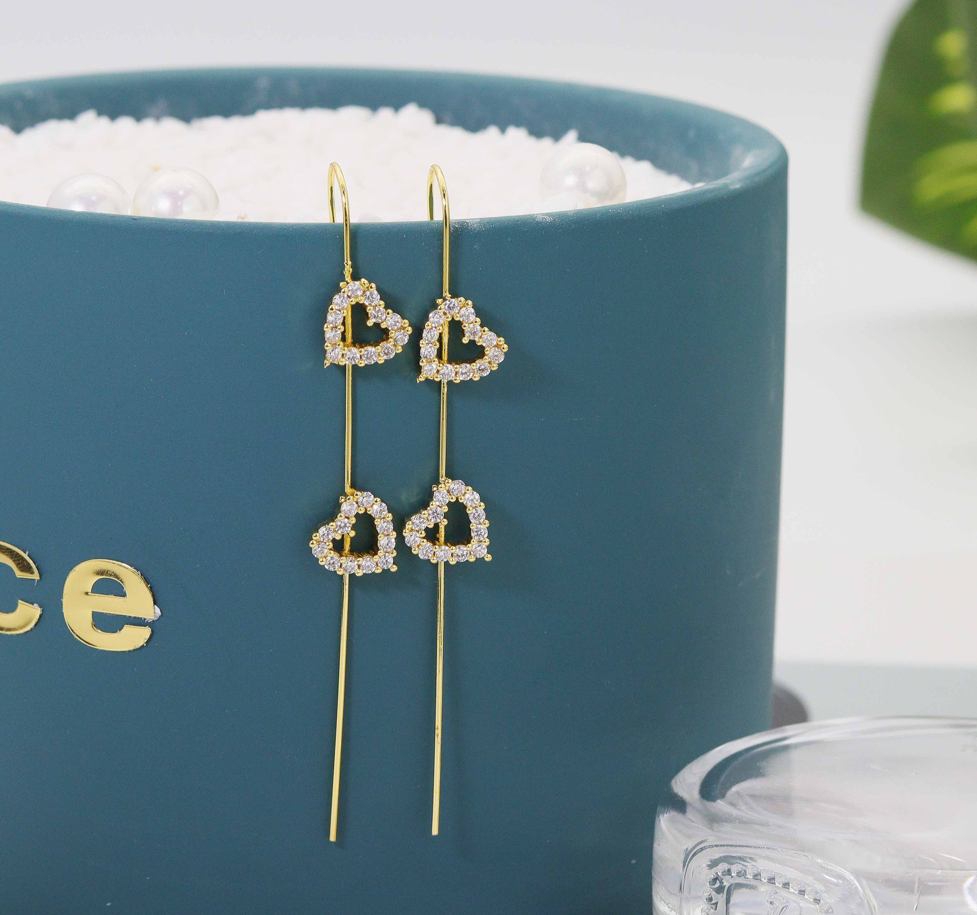 CZ Heart Long Spike Earrings, Sku#LD231
