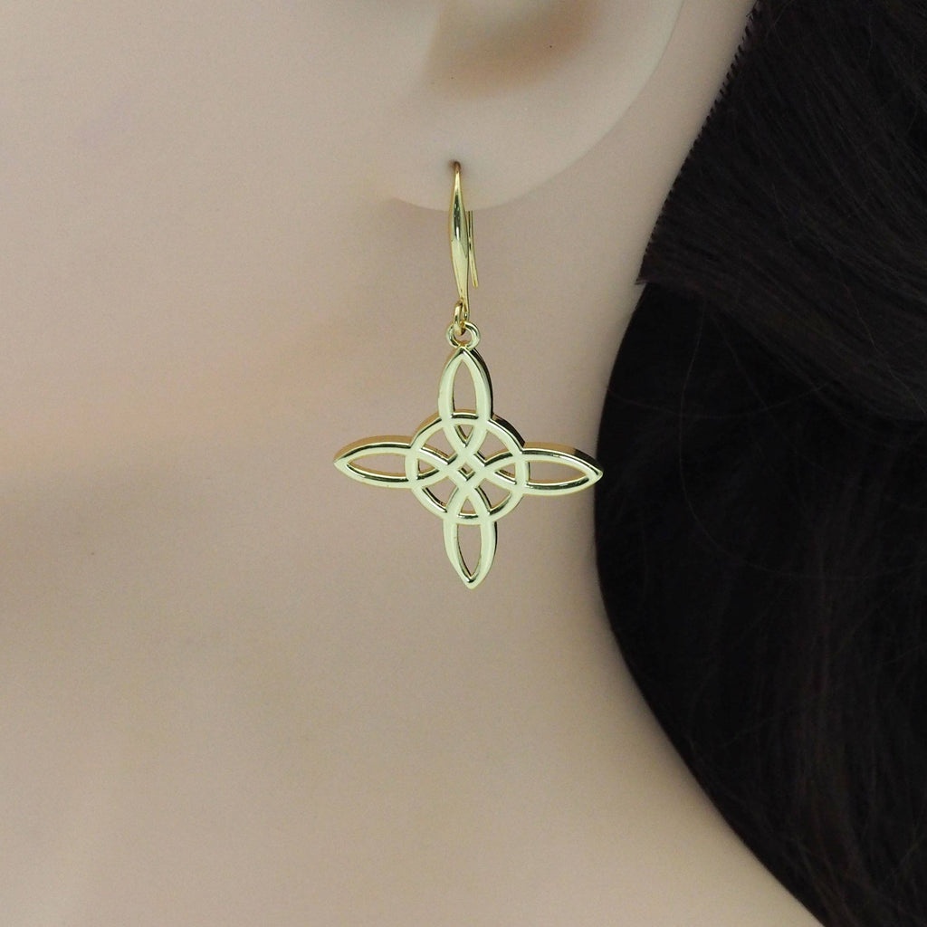 Gold Chinese Knot Filigree Dangle Earrings, Sku#EF345