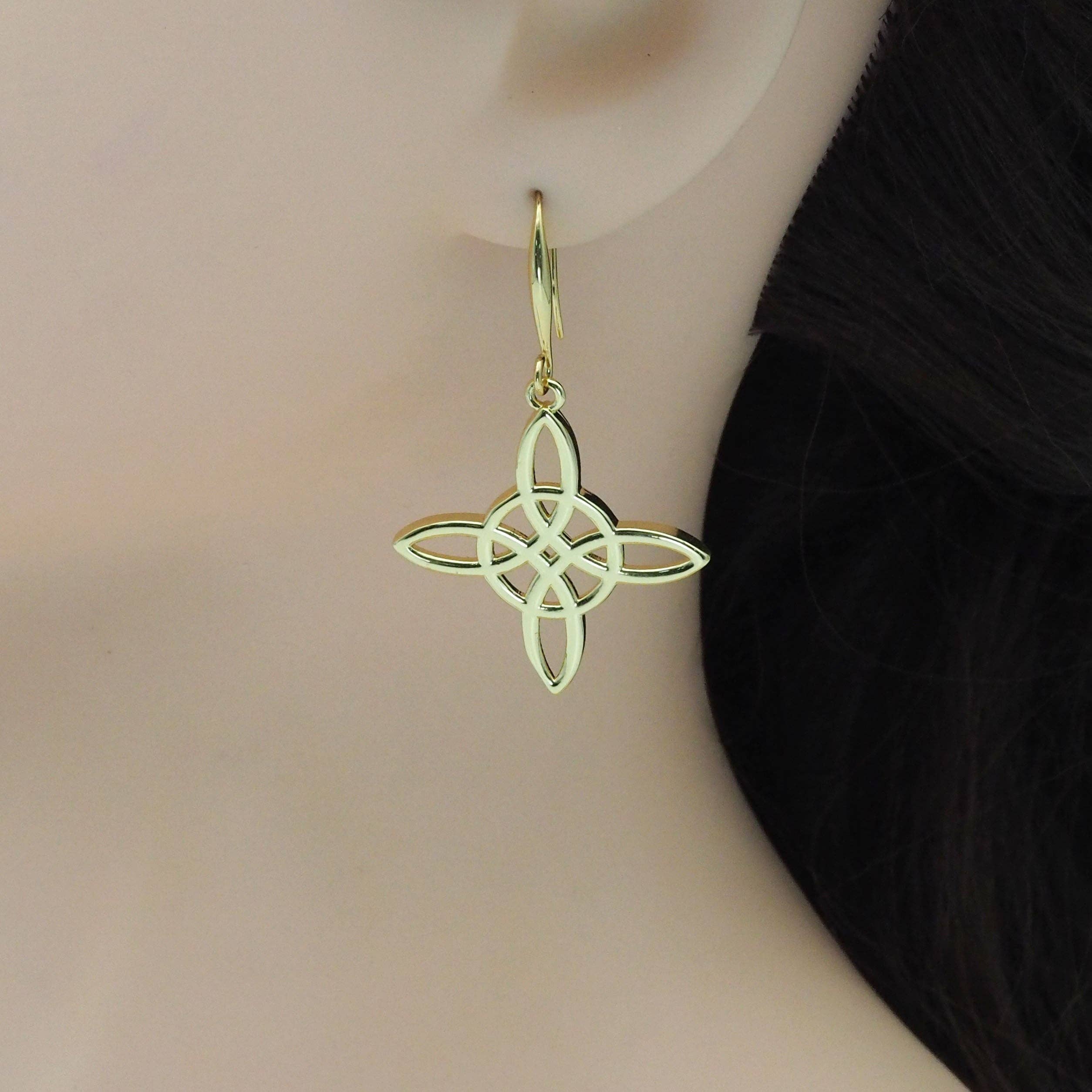 Gold Chinese Knot Filigree Dangle Earrings, Sku#EF345