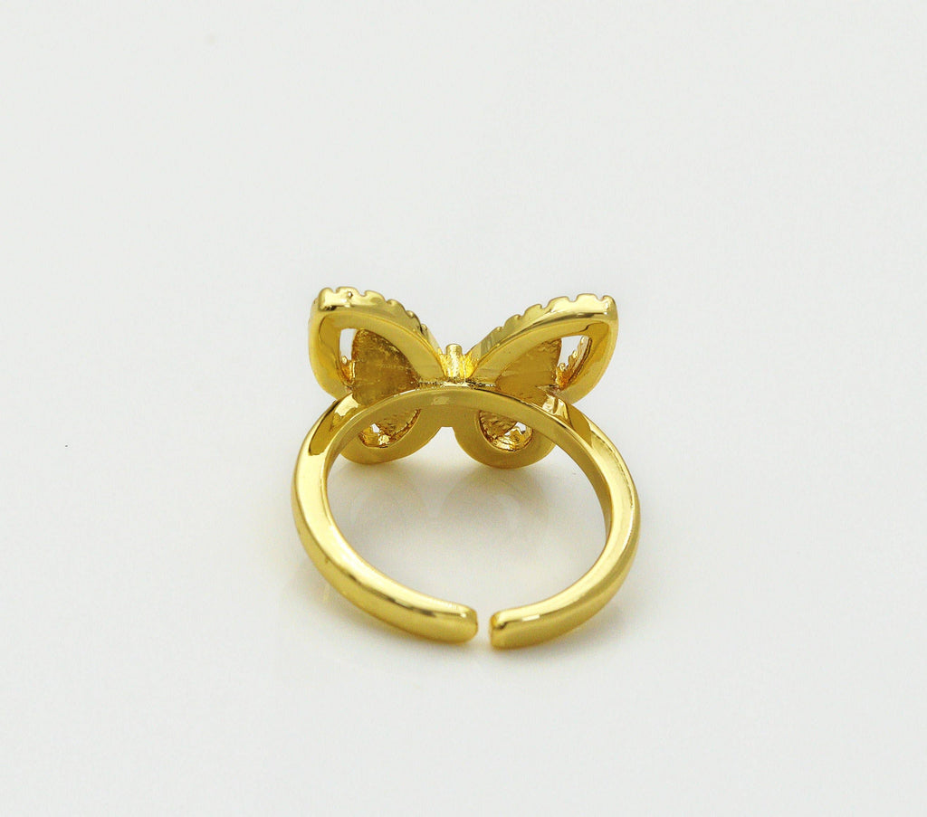 CZ Mother of Pearl Butterfly Adjustable Ring, Sku#LD264