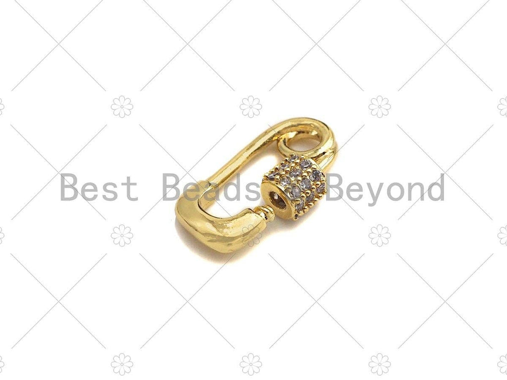 Small 18K Gold Clear CZ Micro pave Safety Pin Shape Clasp, Carabiner Clasp Safety pin, Paper clip Chain connector clasp, 8x14mm, sku#LK12
