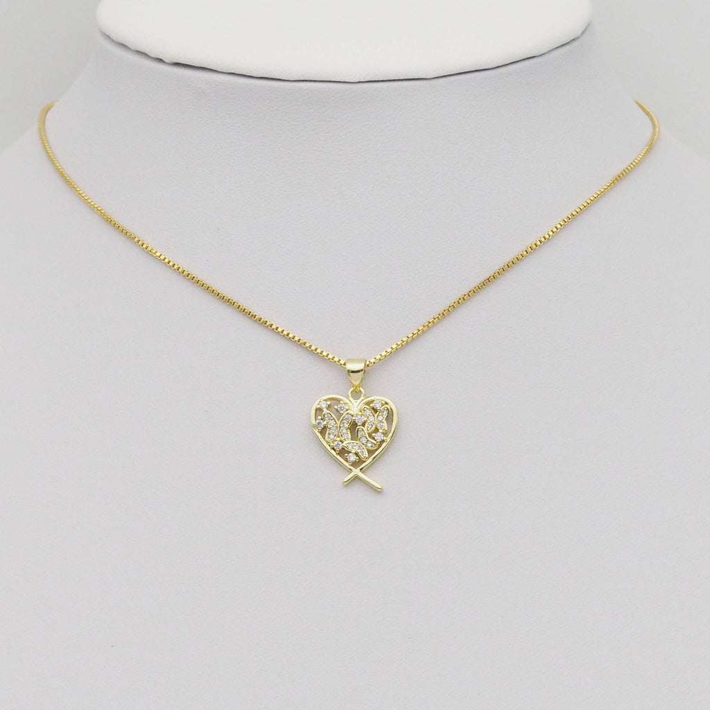 Gold CZ Butterfly On Heart Charm, Sku#LK887
