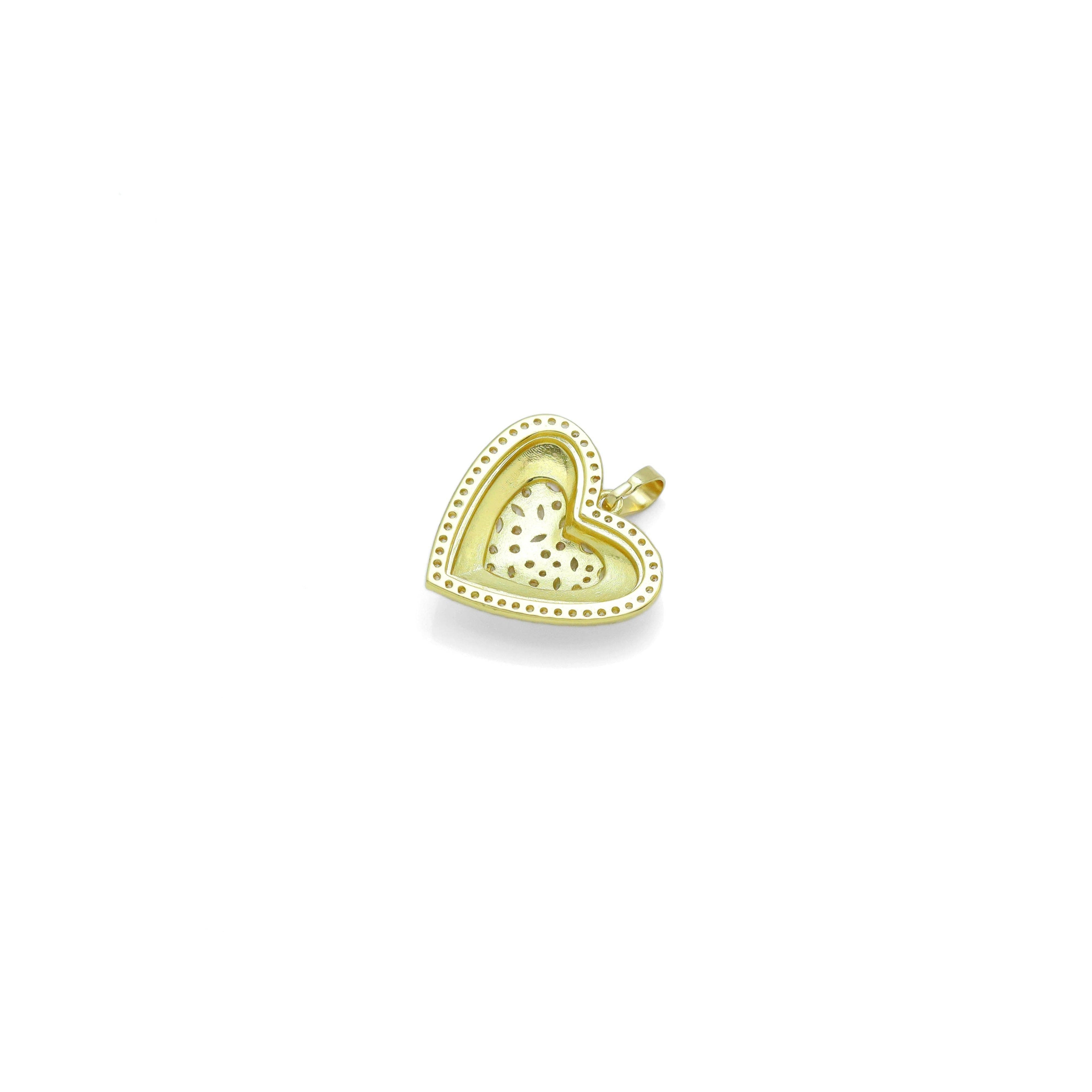 CZ Silver Gold double Heart Shape Charm Pendant, Sku#A301