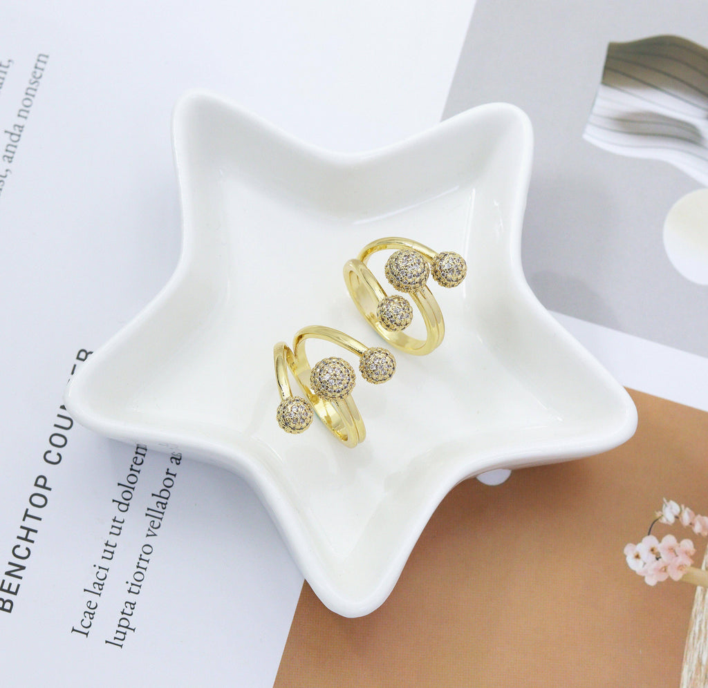 CZ Triple Ball Adjustable Ring, Sku#LD253
