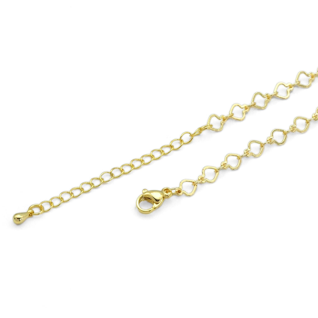 Heart Chain Necklace with White Arrow Dots Coin Pendant, Sku#EF329