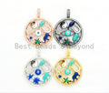 LARGE Enamel Round Artisan Pendant,Clear CZ Micro Pave Oil Drop Round Protection pendant,Enamel pendant,Enamel Jewelry,32x34mm,sku#F594