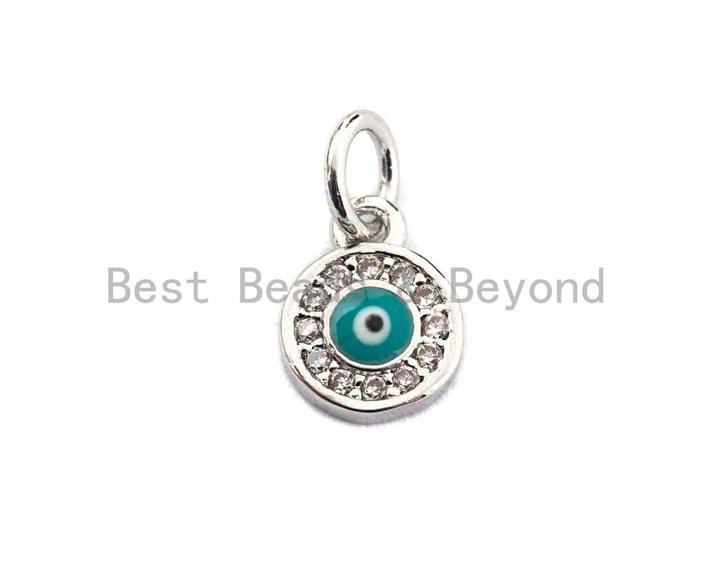 CZ Micro Pave Round Evil Eye on Disc Pendant, Cubic Zirconia Pendant, Silver/Gold Tone, 7x9mm, Sku#Z421