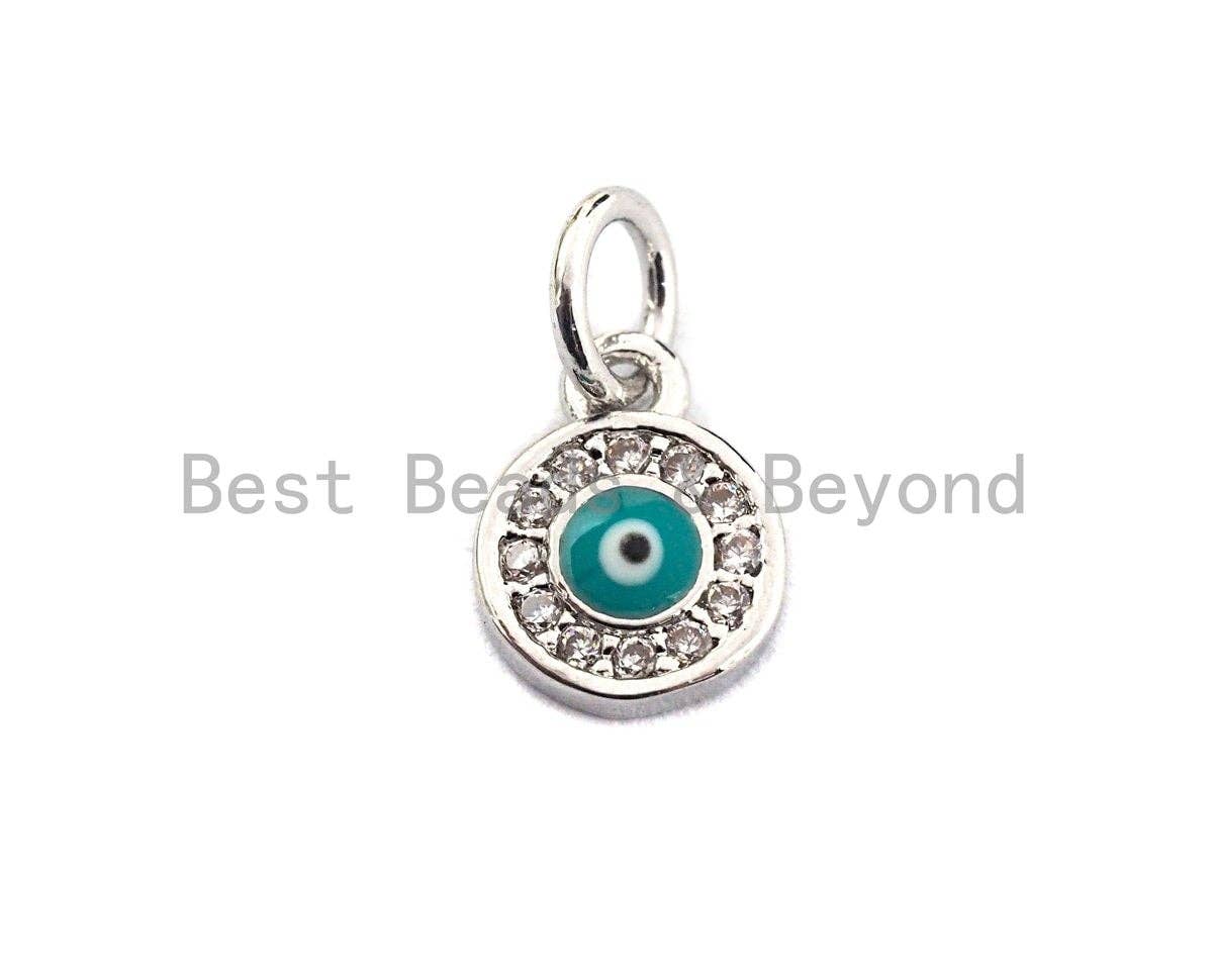 CZ Micro Pave Round Evil Eye on Disc Pendant, Cubic Zirconia Pendant, Silver/Gold Tone, 7x9mm, Sku#Z421