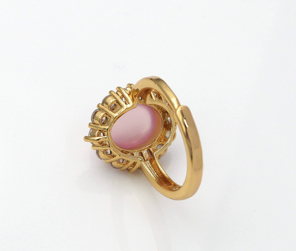 CZ Colorful Oval Jade Adjustable Ring, Sku#LX53