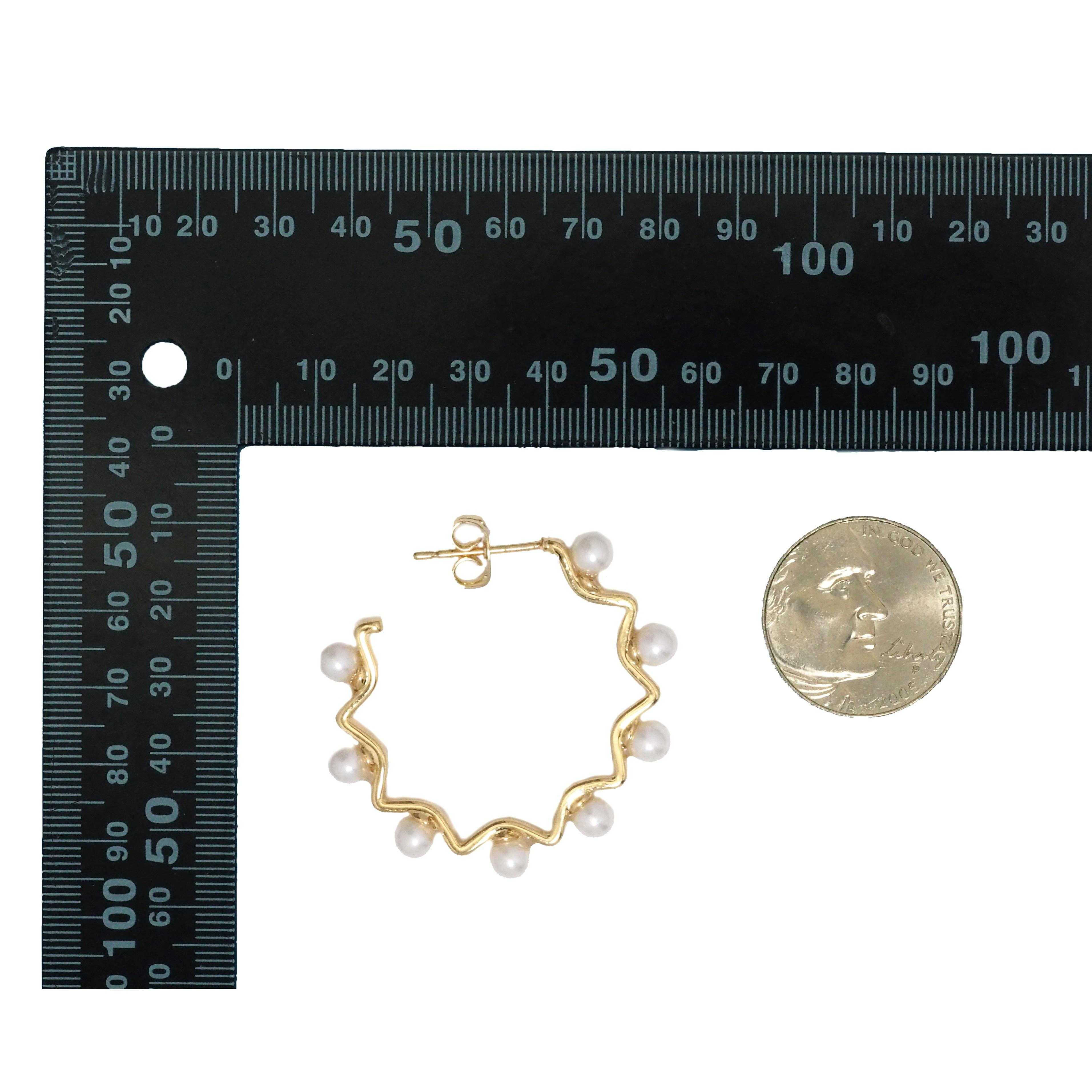 CZ Pearl Hoop Stud Earrings, Sku#LD382