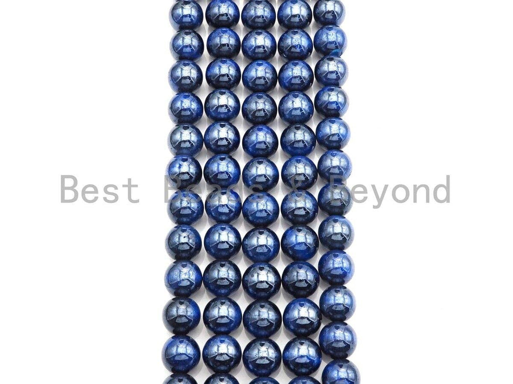 Mystic Plated Blue Tiger Eye Beads, Round Blue Tiger Eye 8mm/10mm/12mm, Natural Tiger Eye, 15.5" Full Strand, sku#UA75