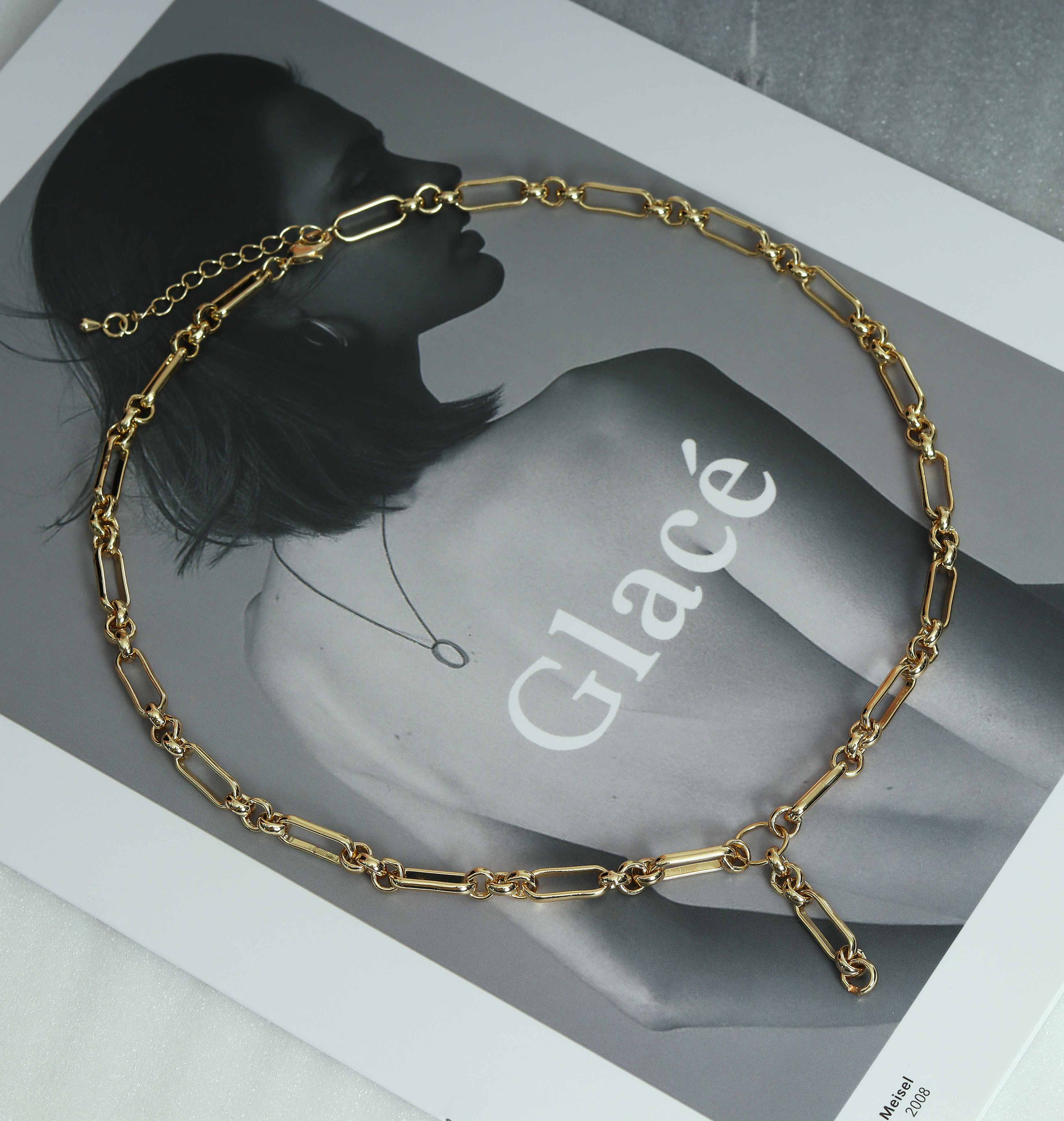Custom Thick Mixed Paperclip Drop Chain Necklace, sku#EF165