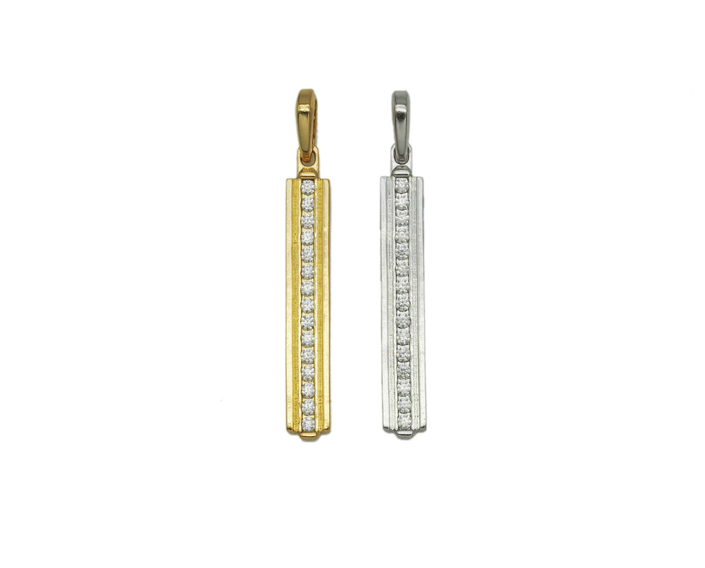 Gold Silver CZ Long Bar Pendant, Sku#Y632