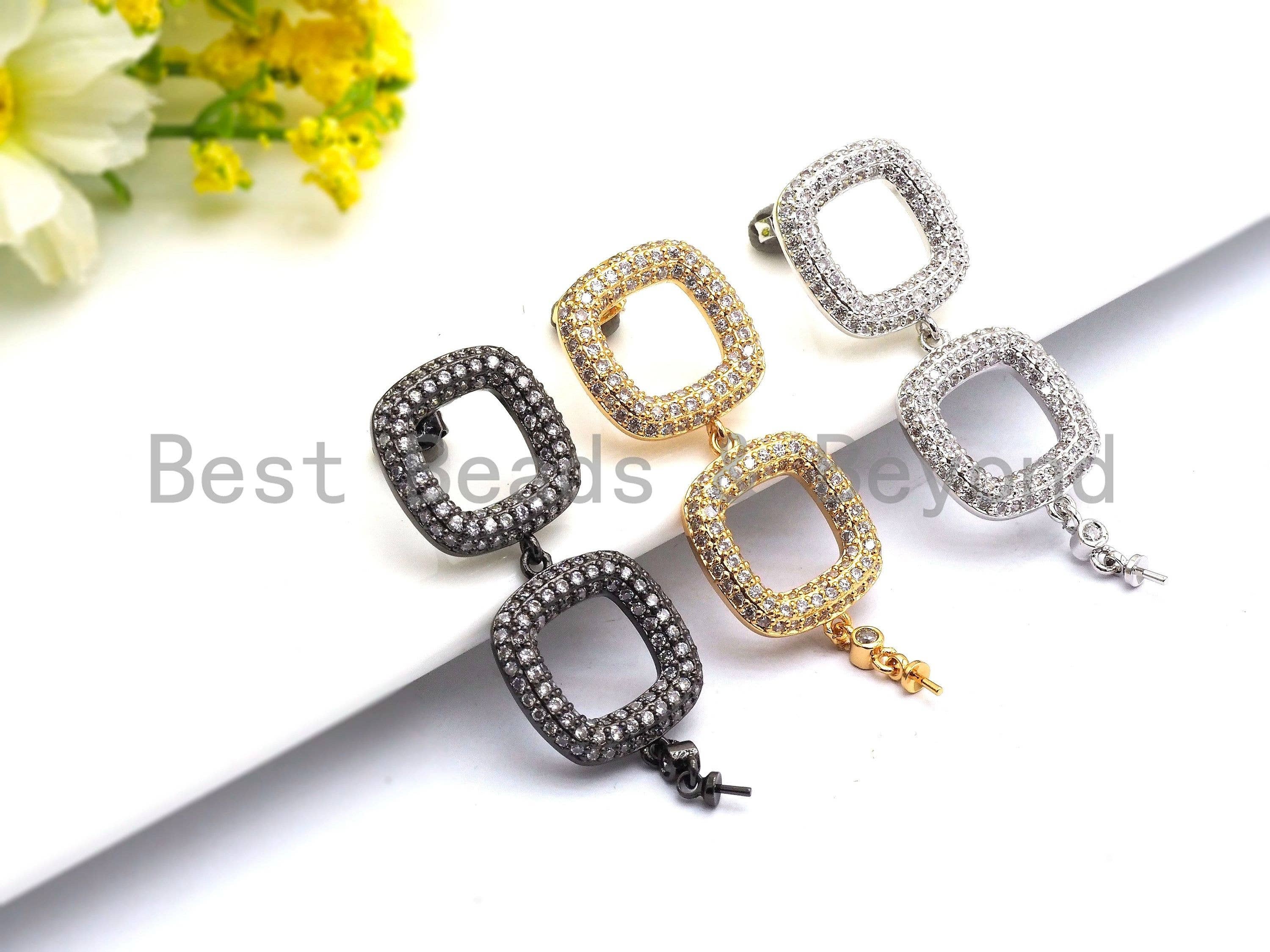 CZ Two Square Link Earring Component, Sku#J42