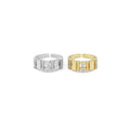 Gold Silver Round CZ Rectangle Bar Adjustable Ring, Sku#B372