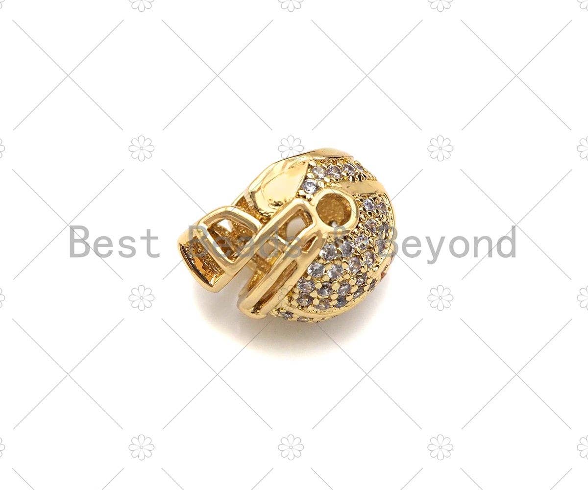 CZ  Micro Pave Football Helmet Shape Beads, Helmet Gold/Silver/Rose Gold Charm Beads, Men's Bracelet Spacer Beads,11x15mm,Sku#Y407