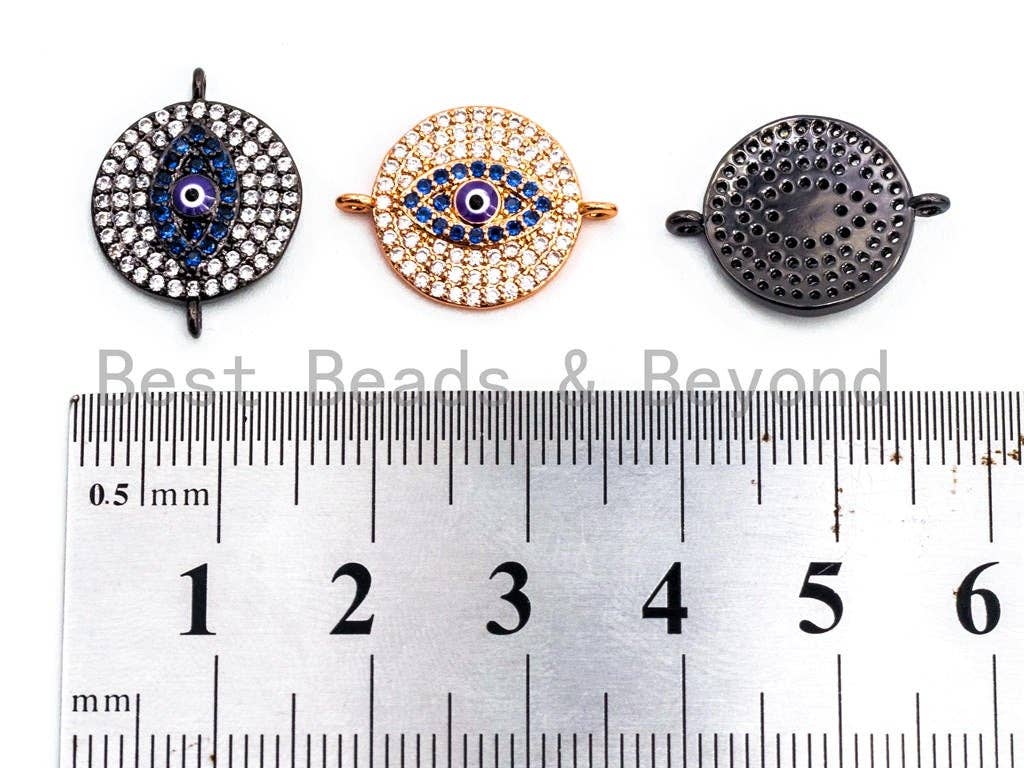 CZ Micro Pave Blue Evil Eyes Coin Connector Beads, Cubic Zirconia Space Connector, Micro pave findings 15x20mm,sku#E354