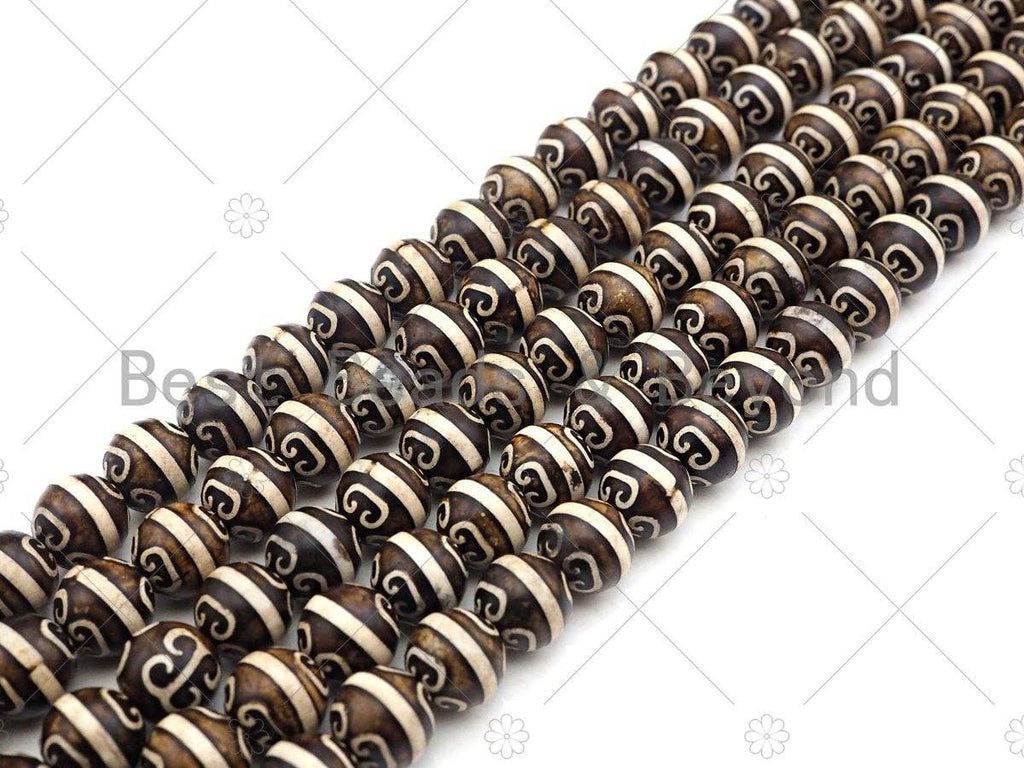 NEW STYLE Natural Tibetan One Line Agate, Round 10mm, 14" Full Strand, Natural Agate, DZI AgateSku#U976