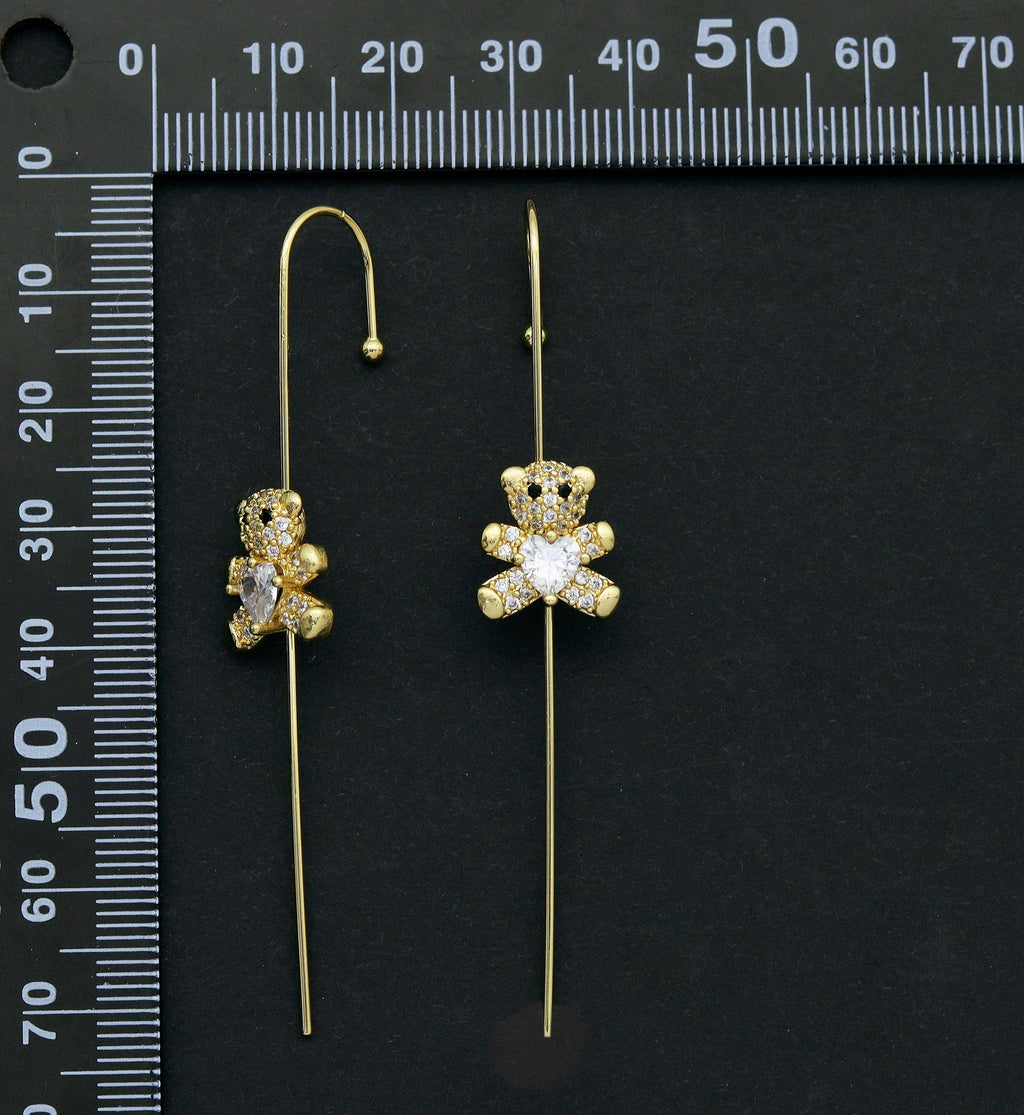 CZ Teddy Bear Long Spike Earrings, Sku#LD232
