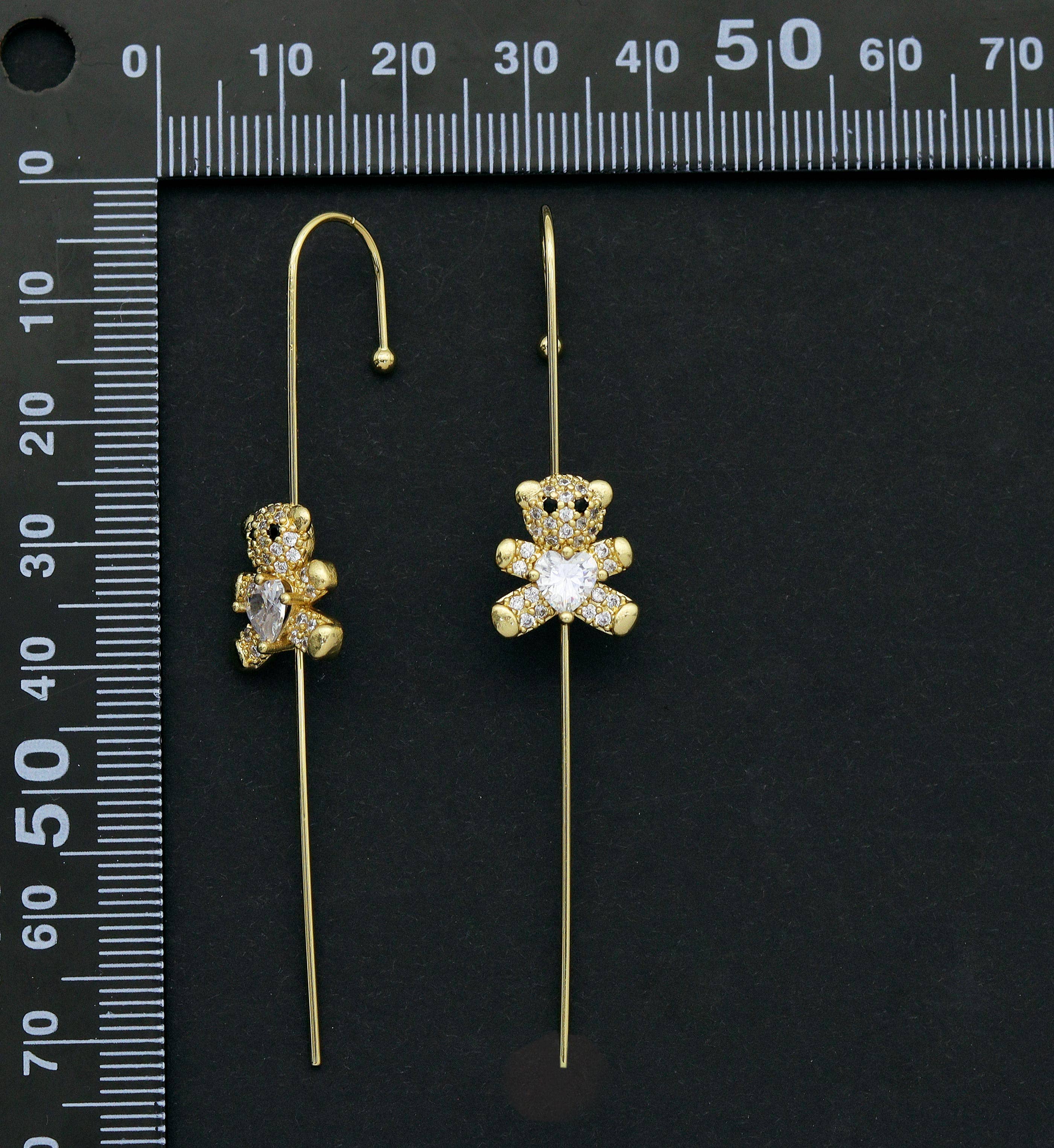 CZ Teddy Bear Long Spike Earrings, Sku#LD232