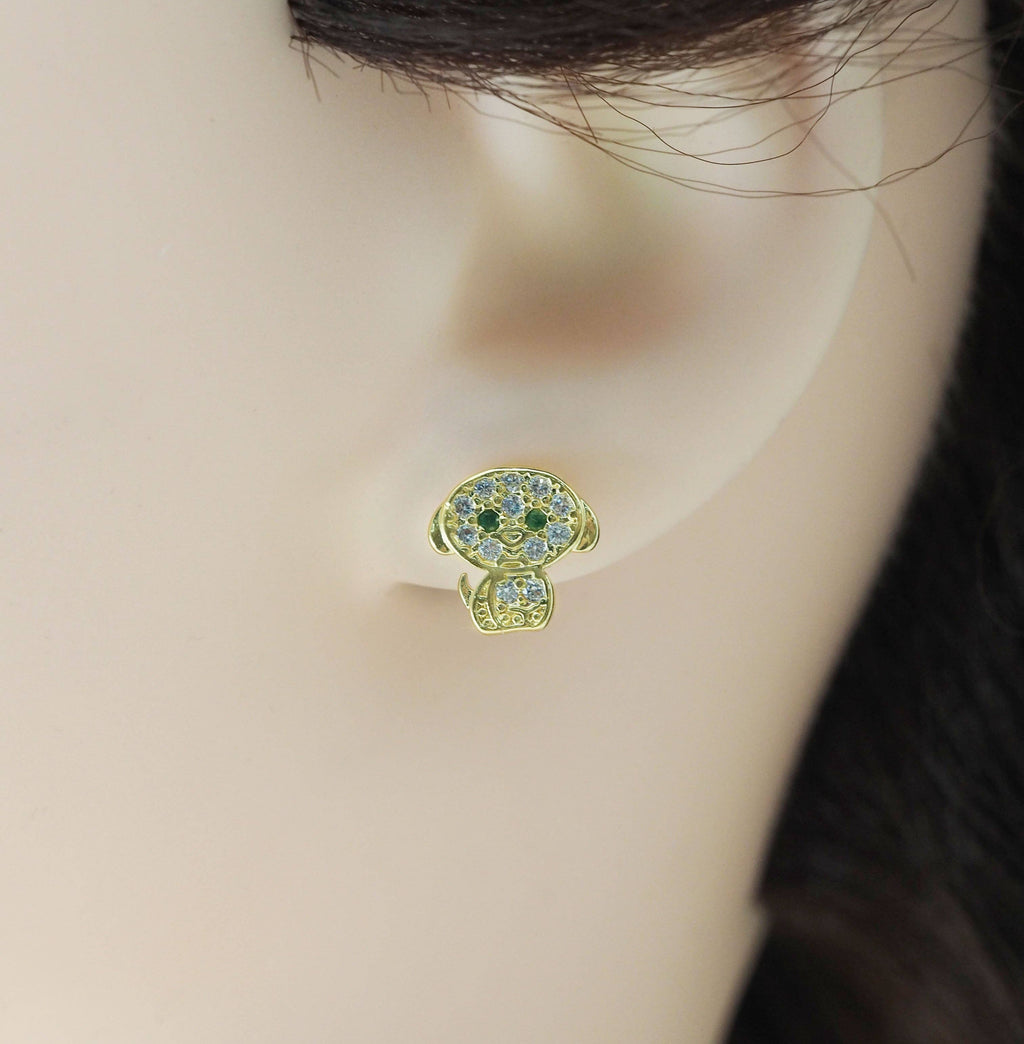 Cute CZ Gold Puppy Dog Stud Earrings, Sku#LD353