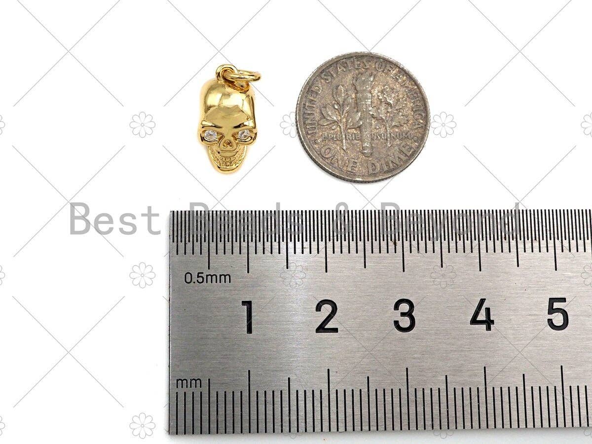 Dainty Gold Skull Head Pendant/Charm,Cubic Zirconia Charm, Necklace Bracelet Charm Pendant,7x14mm, Sku#ML31