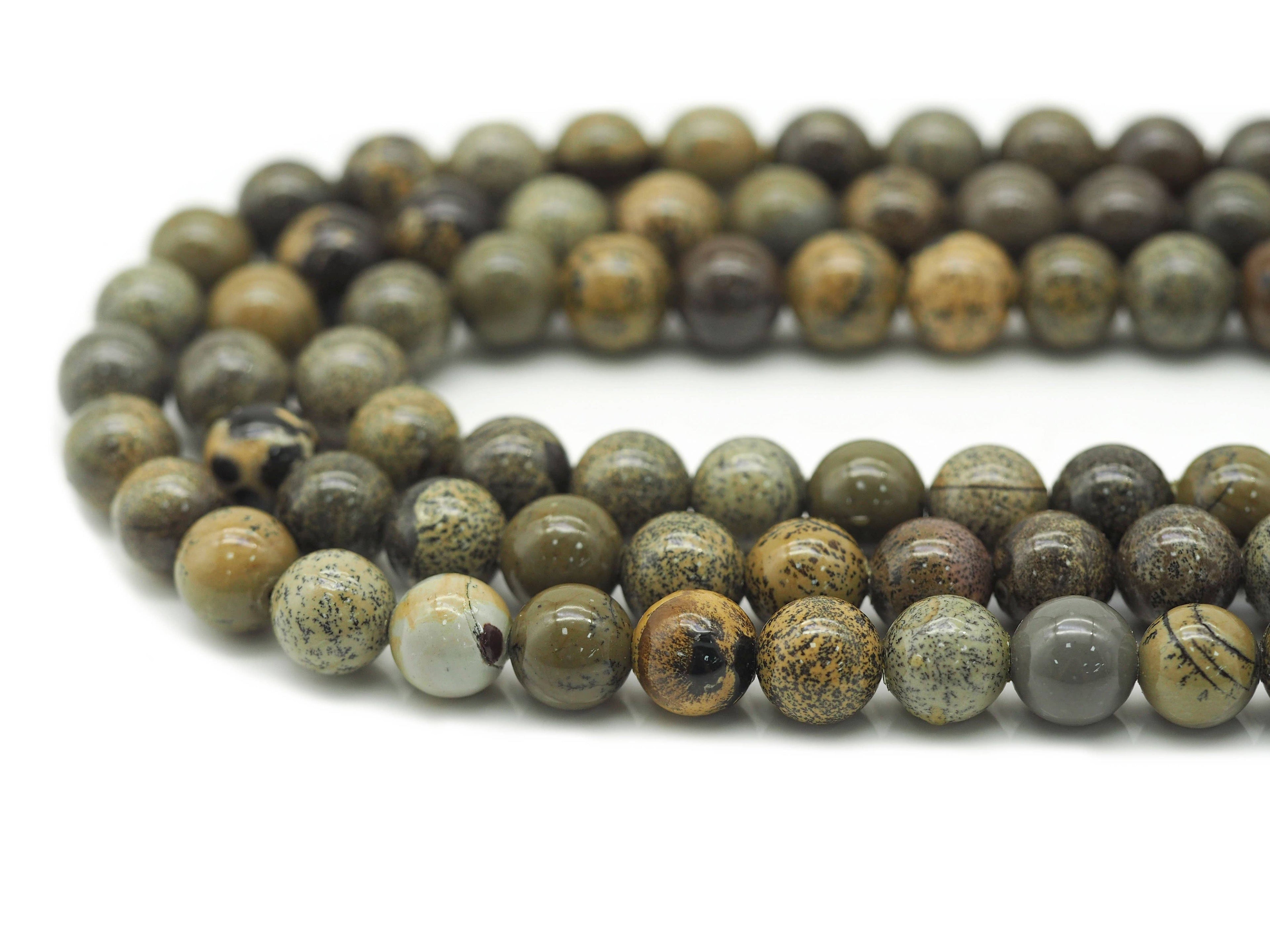 Natural Grass Flower Jasper Round Smooth Beads, Sku#U1332