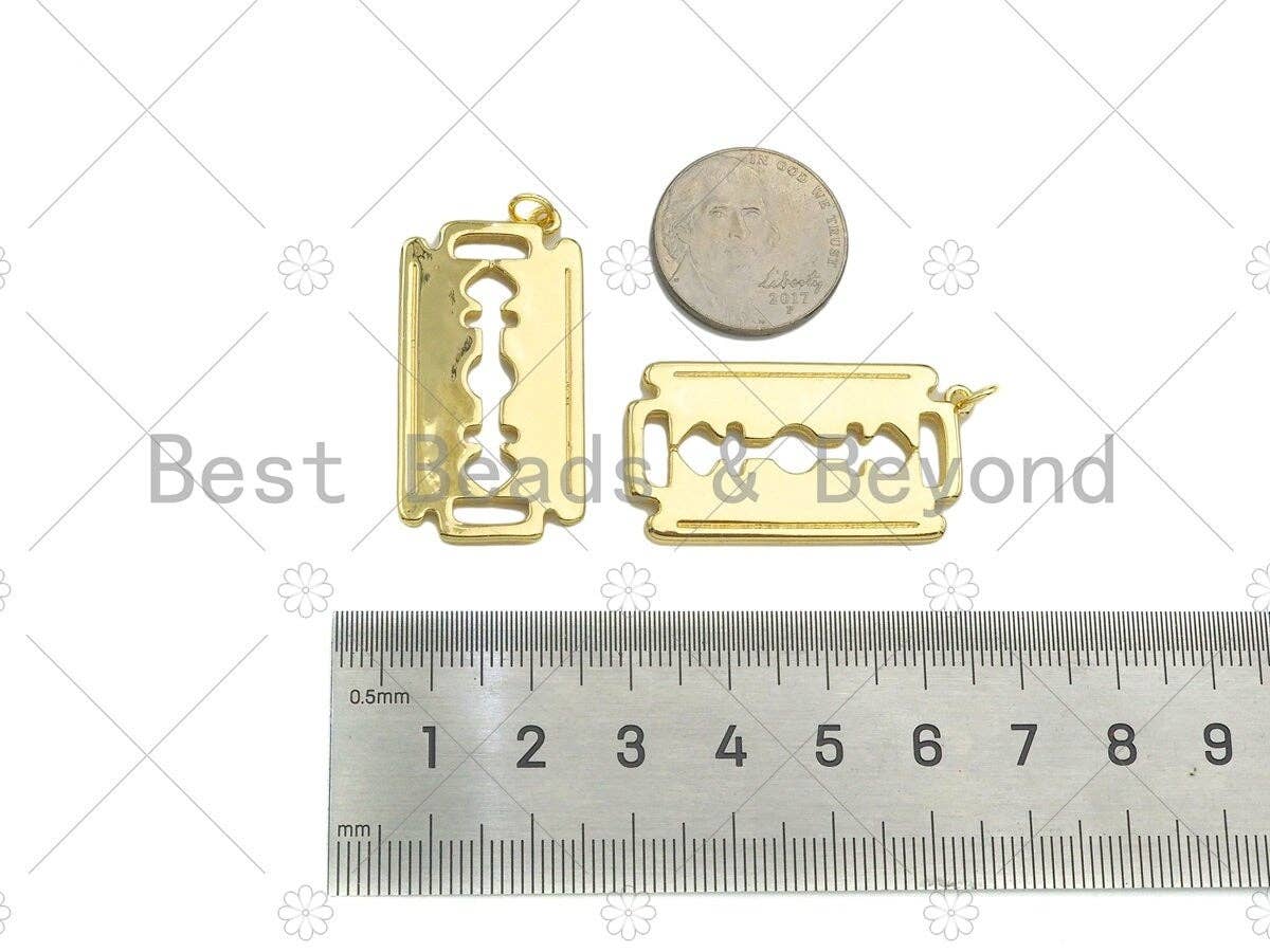 Razor Blade Shape Pendant,Dianty Gold/Silver Medallion Charm, Necklace Bracelet Charm Pendant, 19x37mm, Sku#L545
