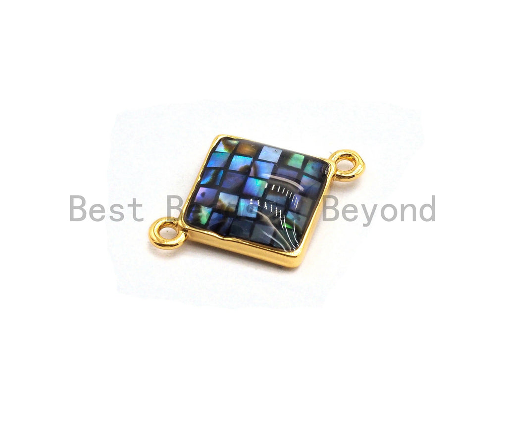 100% Natural Abalone Shell  Connector Diamond Shape with Gold/Silver Plated Edging, Abalone Shell Charm 14x18mm,SKU#Z288