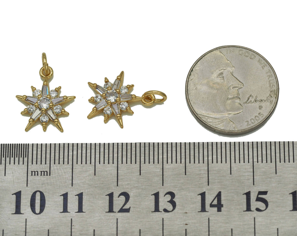 Baguette CZ Dainty Star Charm, Sku#Y711