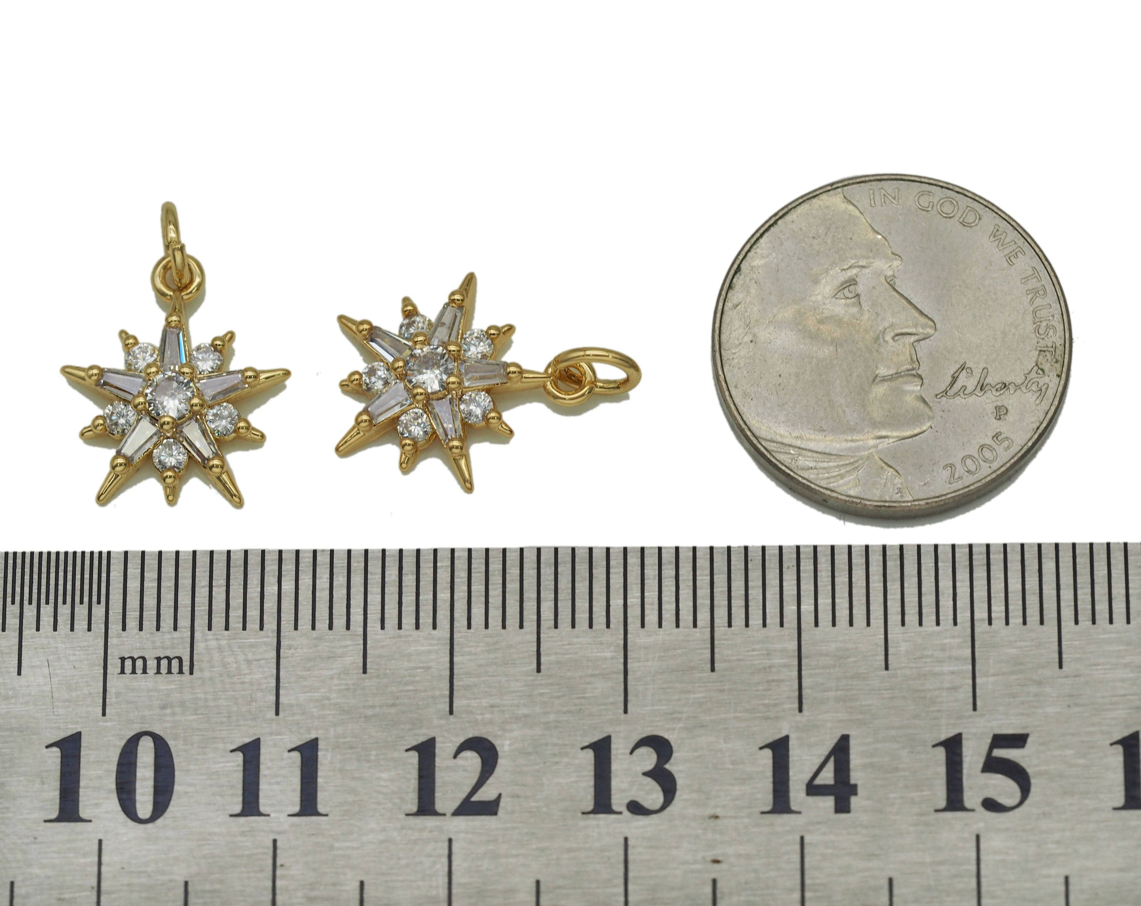 Baguette CZ Dainty Star Charm, Sku#Y711