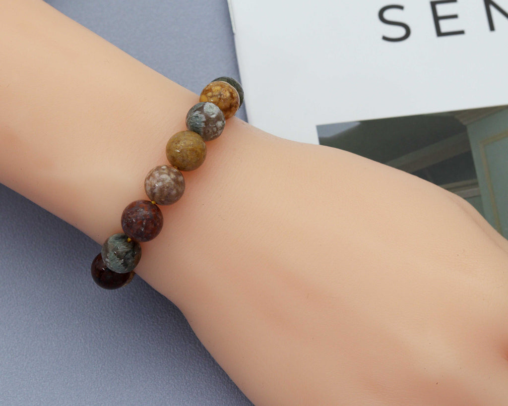 Natural New Ocean Jasper Round Smooth Stretchy Bracelet, Sku#EF138
