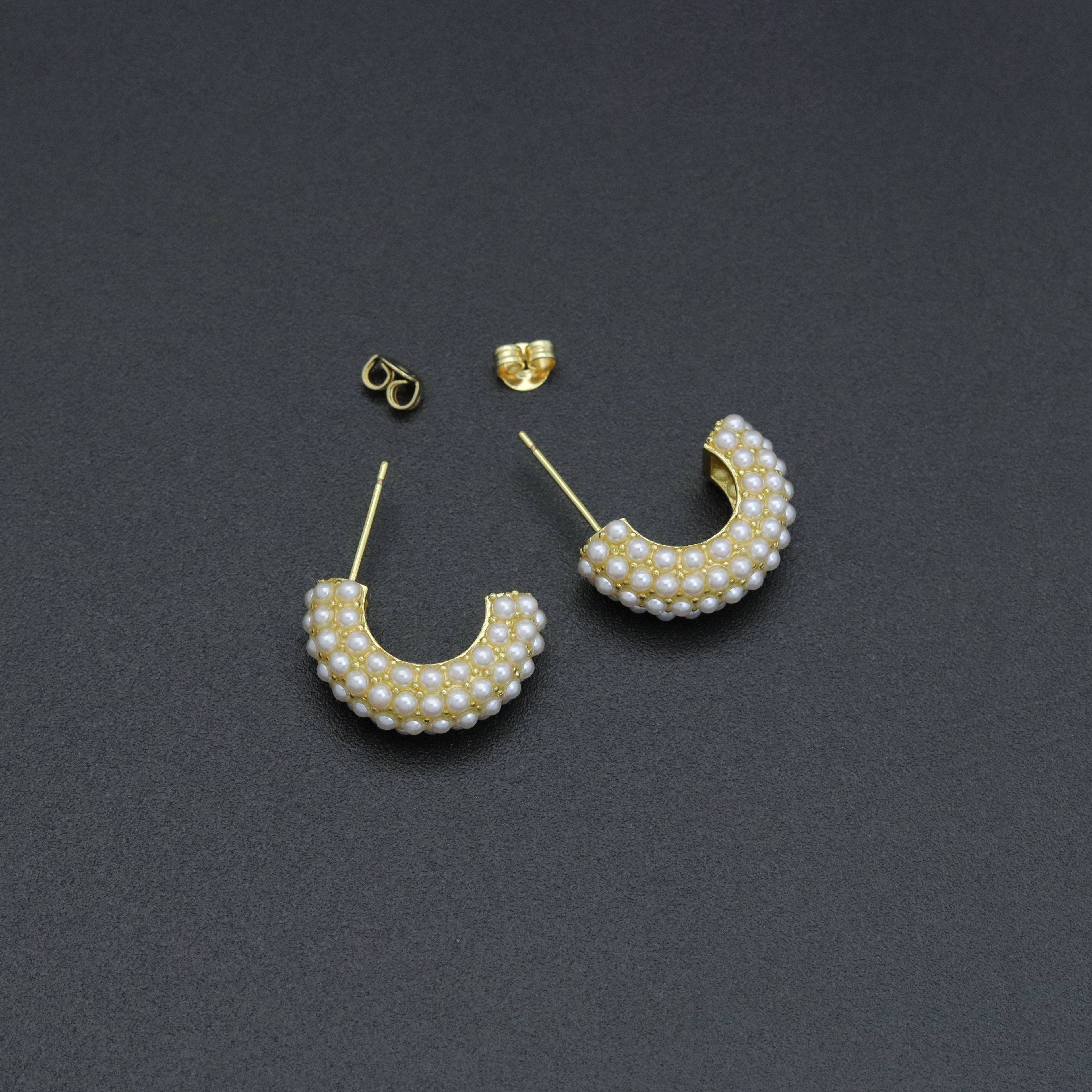 Multiline Pearl C Hoop Earrings, Sku#A291