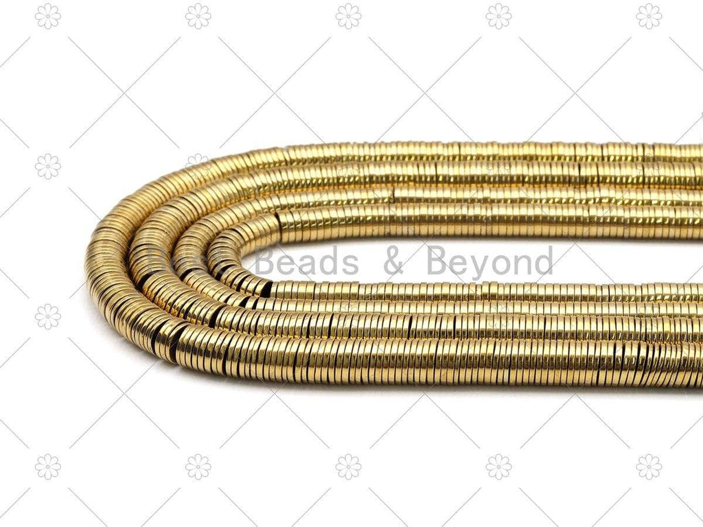 Light Gold Natural Smooth Heishi Hematite Beads, 1x2mm/1x3mm/1x4mm/1x6mm/1x8mm Heishi Beads, 15.5" Full Strand, Sku#S141