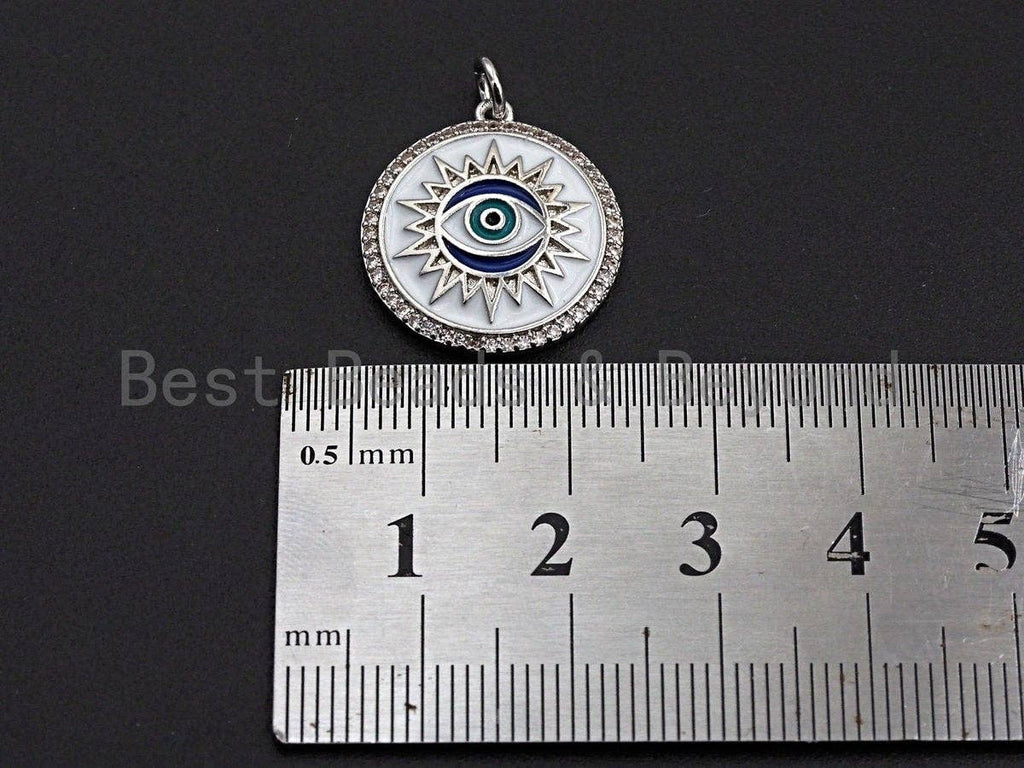 NEW Enamel Evil Eye Sun On Round Coin Pendant,Cz Micro Pave Oil Drop Round pendant,Enamel Charm,Enamel Jewelry,19x21mm,sku#Z515C