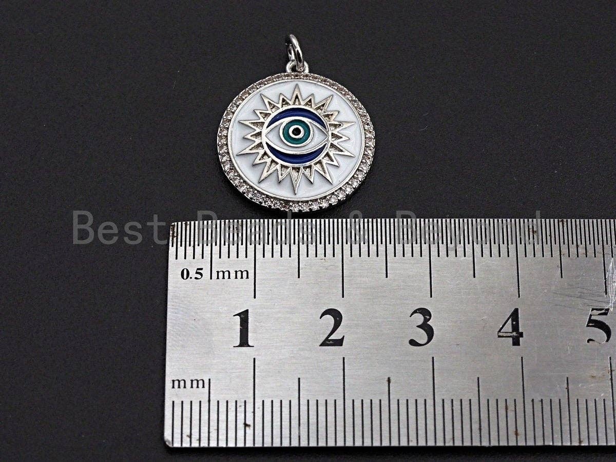 NEW Enamel Evil Eye Sun On Round Coin Pendant,Cz Micro Pave Oil Drop Round pendant,Enamel Charm,Enamel Jewelry,19x21mm,sku#Z515C