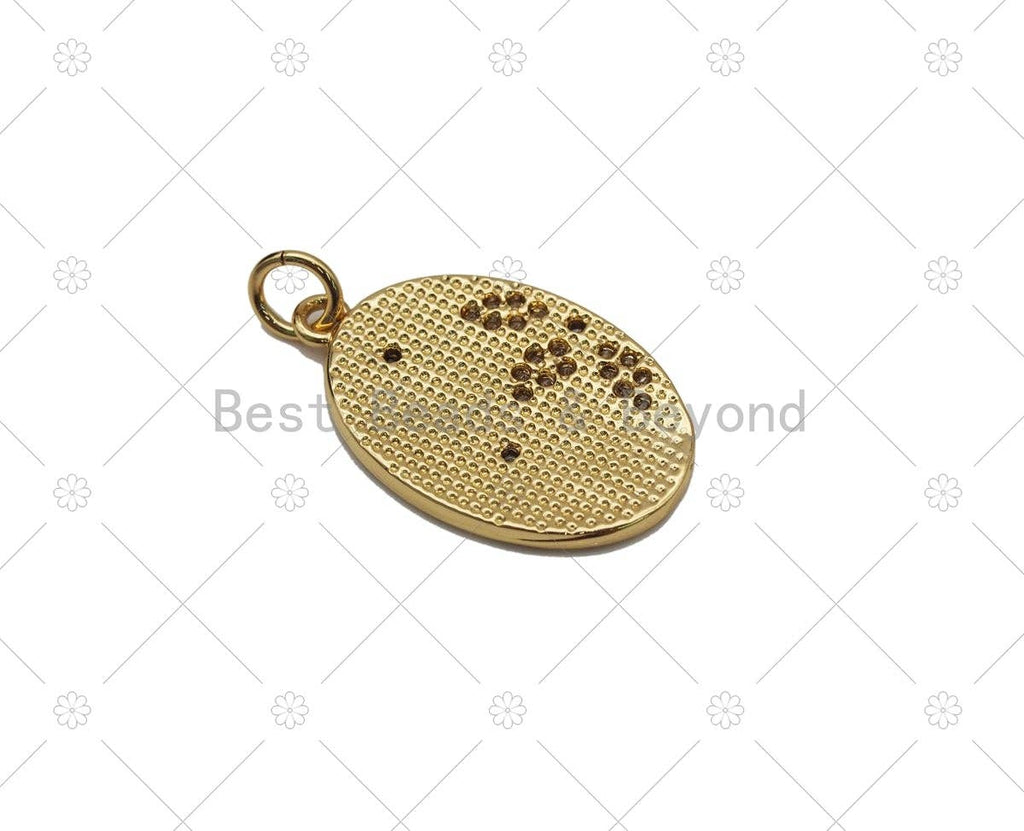 CZ Micro Pave and Enamel Flower On Oval Shape Pendant, 18K Gold Filled Flower Charm, Necklace Bracelet Charm Pendant, Sku#Y570