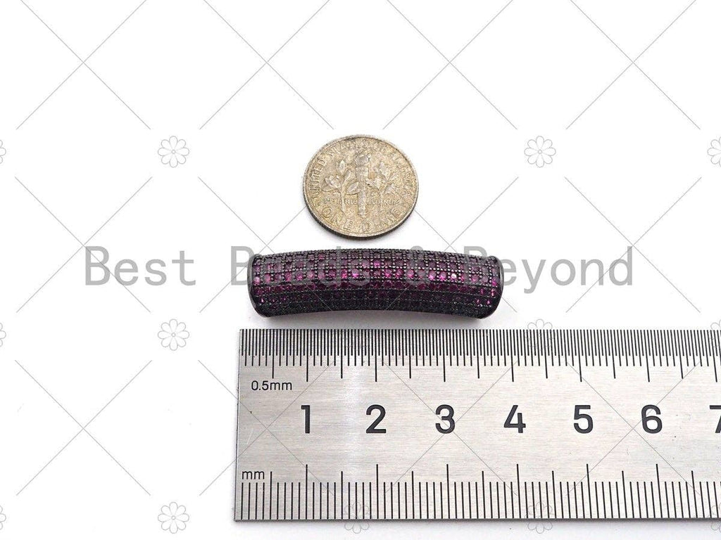 Fuchsia CZ Micro Pave Half Full Pave Tube for Bracelet/Necklace, CZ Spacer Tube in Silver/Gold/Rose Gold/Black, Tube Beads, 38x8mm,sku#ML09