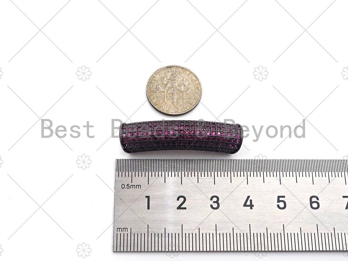 Fuchsia CZ Micro Pave Half Full Pave Tube for Bracelet/Necklace, CZ Spacer Tube in Silver/Gold/Rose Gold/Black, Tube Beads, 38x8mm,sku#ML09